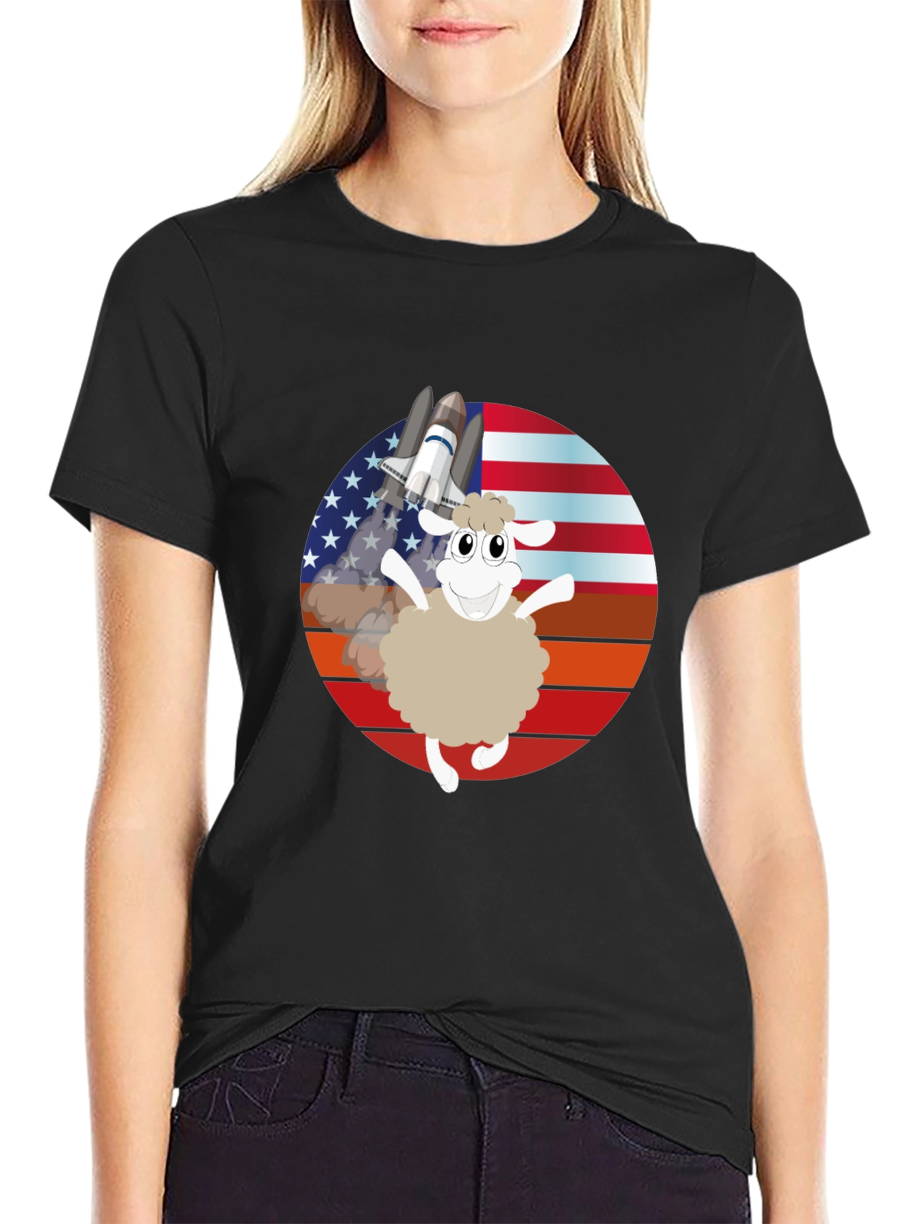 Patriotic Sheep Space Shuttle Graphic Tee