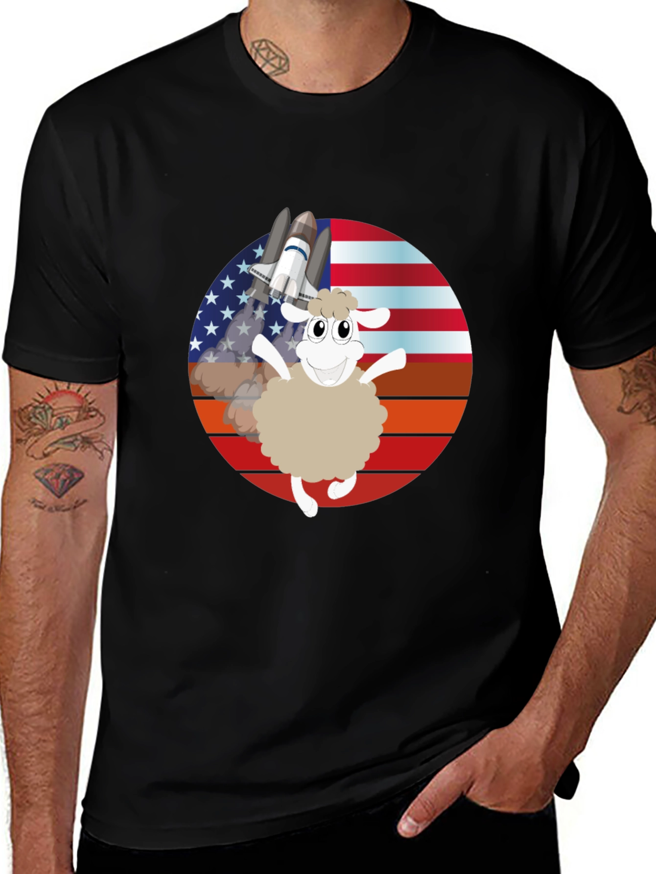 Patriotic Sheep Space Shuttle Graphic Tee