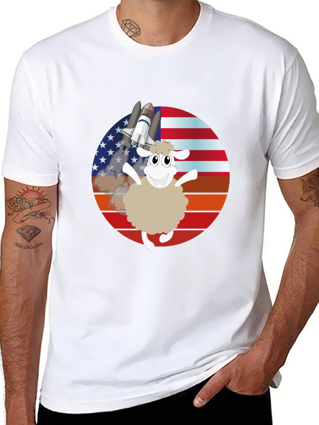 Patriotic Sheep Space Shuttle Graphic Tee