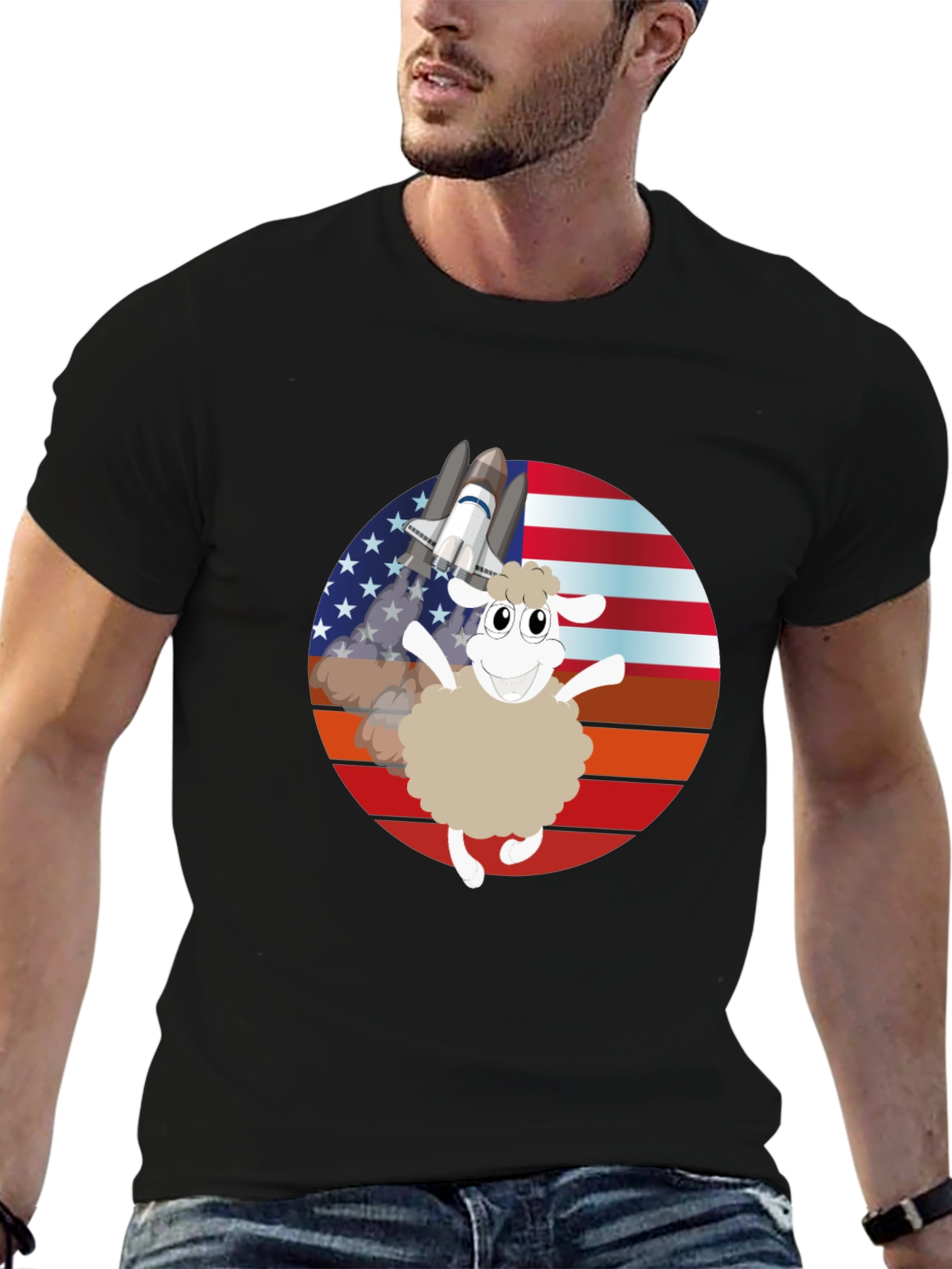 Patriotic Sheep Space Shuttle Graphic Tee