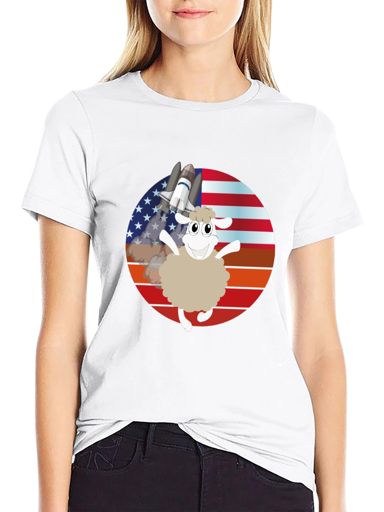 Patriotic Sheep Space Shuttle Graphic Tee