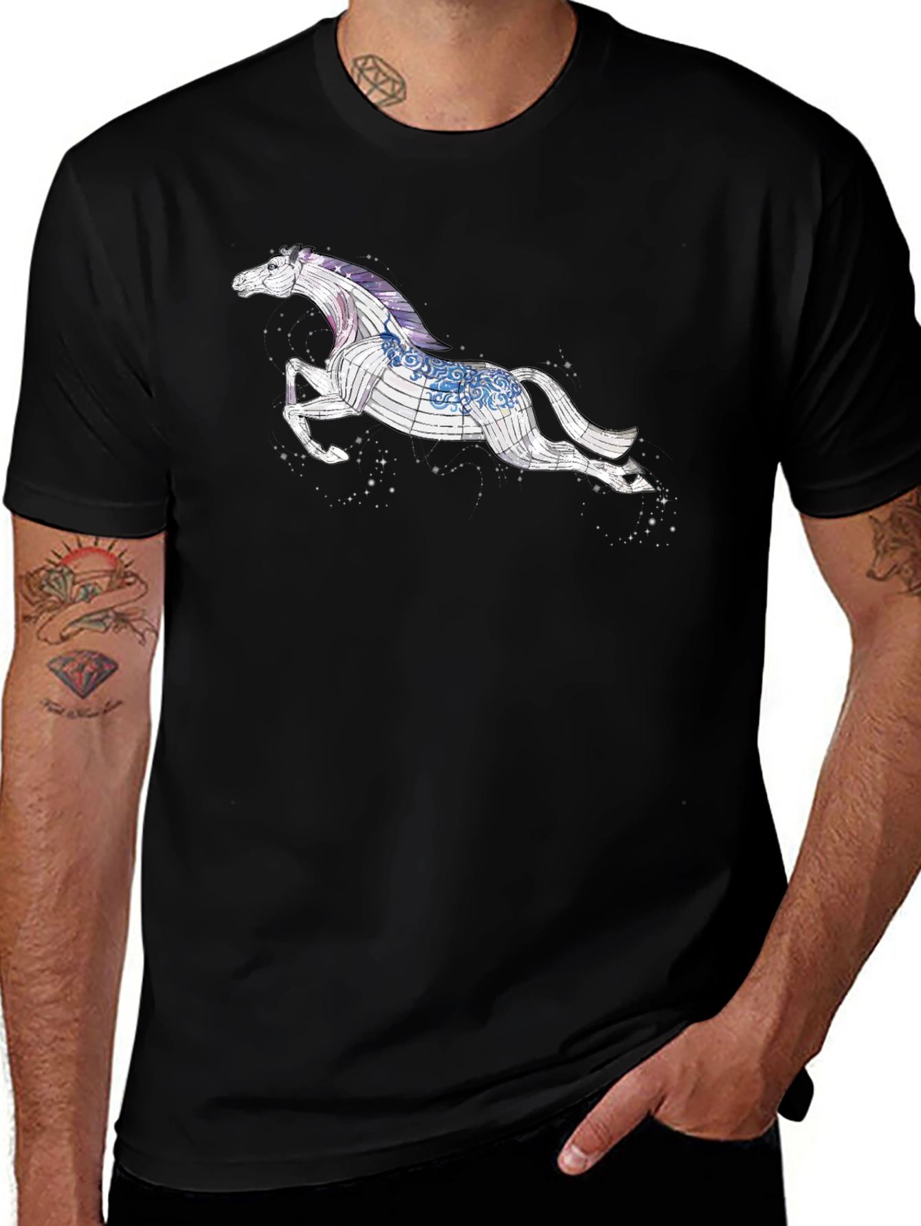 Celestial Horse Graphic Tee - Black Cotton