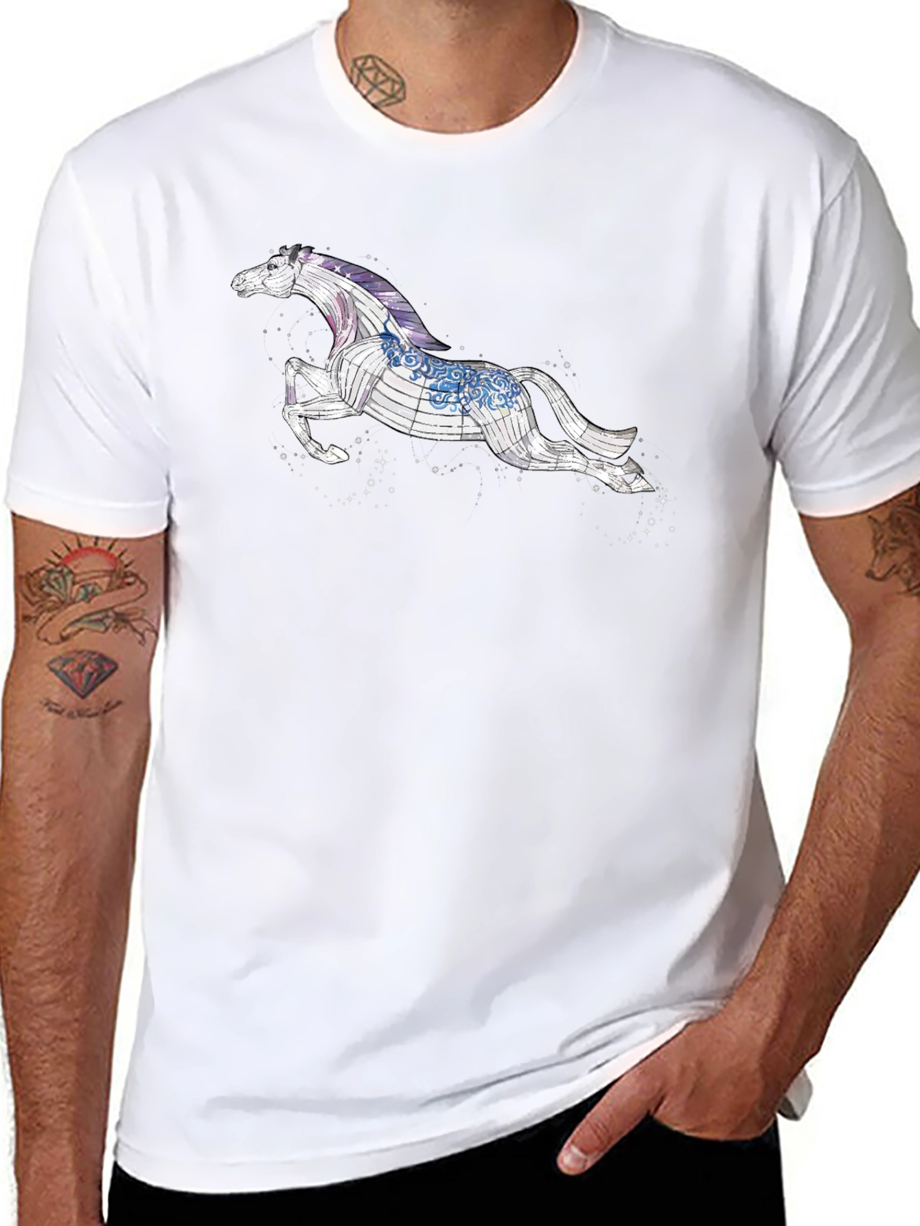 Celestial Horse Graphic Tee - Black Cotton