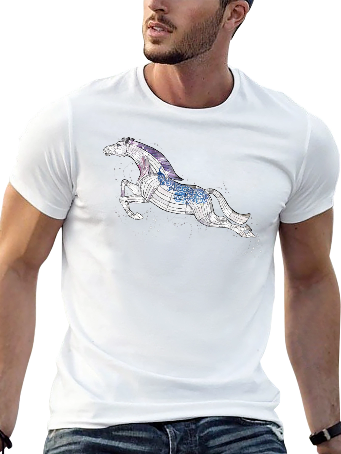 Celestial Horse Graphic Tee - Black Cotton