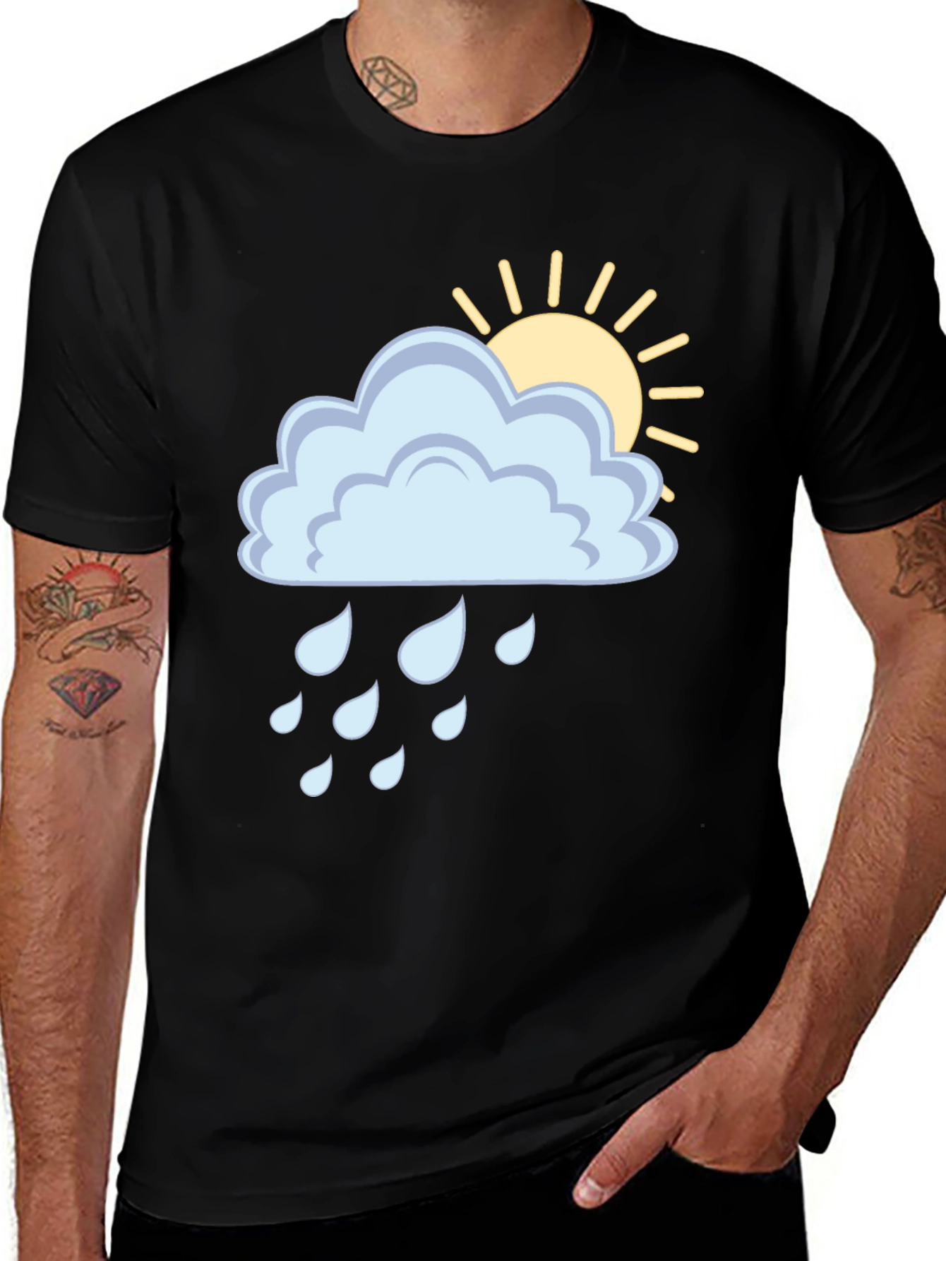 Cloud Rain Sun Graphic Tee - Black Unisex T-Shirt