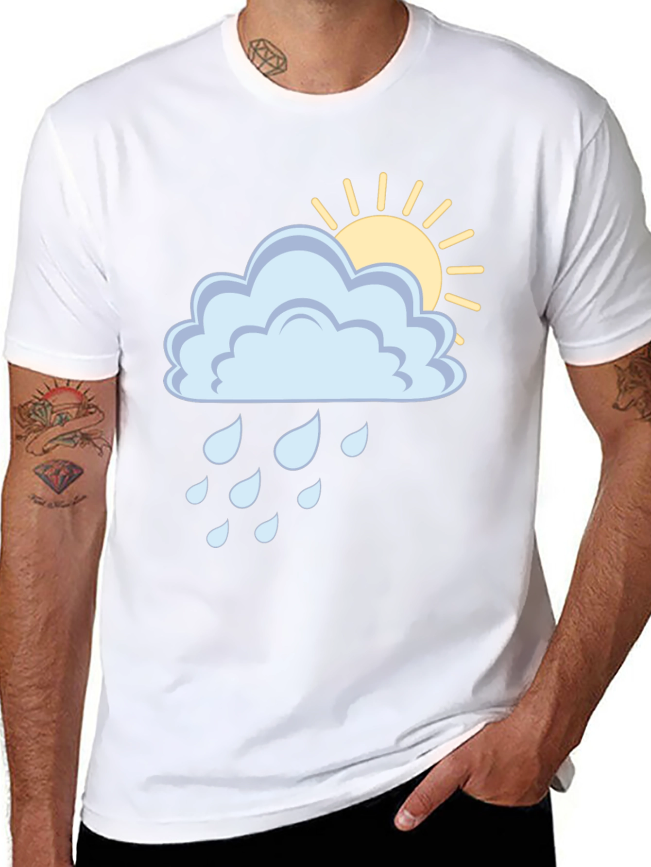 Cloud Rain Sun Graphic Tee - Black Unisex T-Shirt