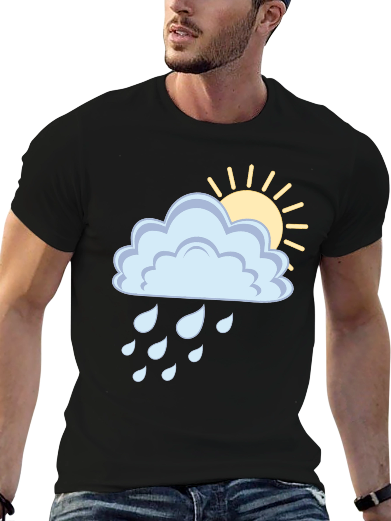 Cloud Rain Sun Graphic Tee - Black Unisex T-Shirt