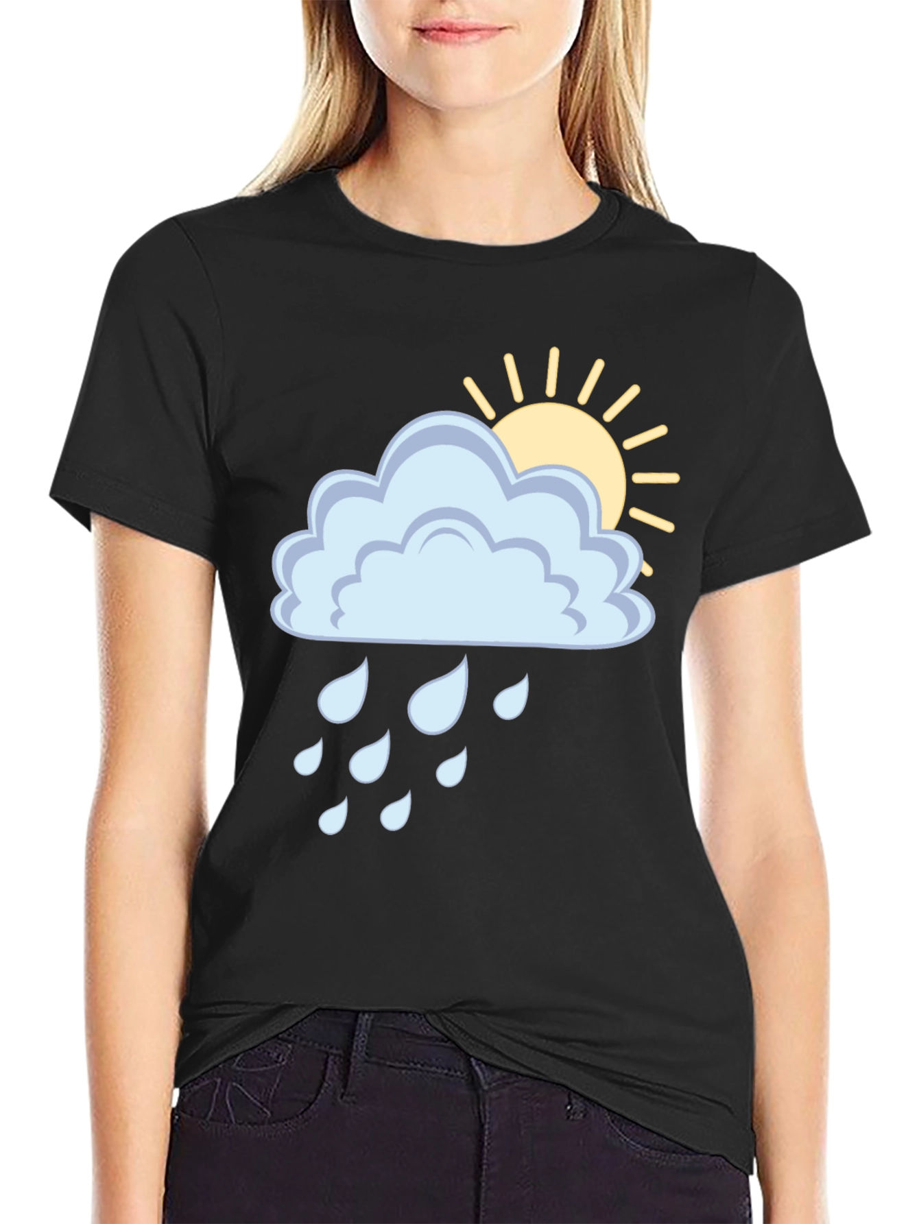 Cloud Rain Sun Graphic Tee - Black Unisex T-Shirt