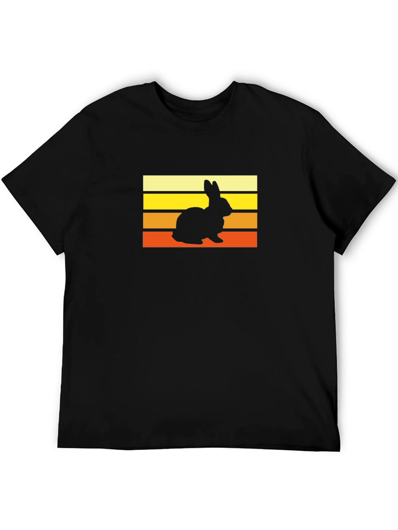 Retro Rabbit Sunset T-Shirt - Black Cotton Tee