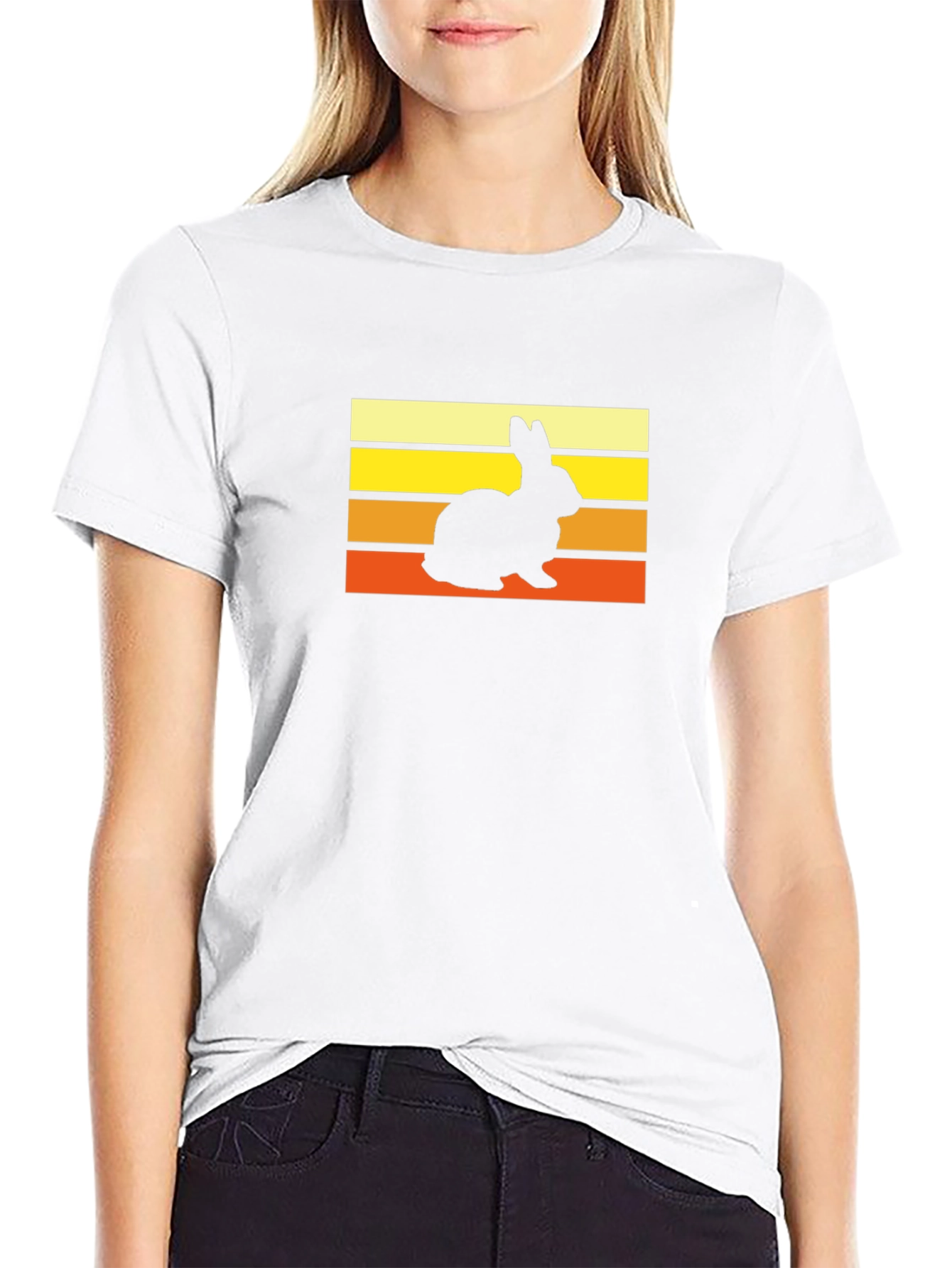 Retro Rabbit Sunset T-Shirt - Black Cotton Tee