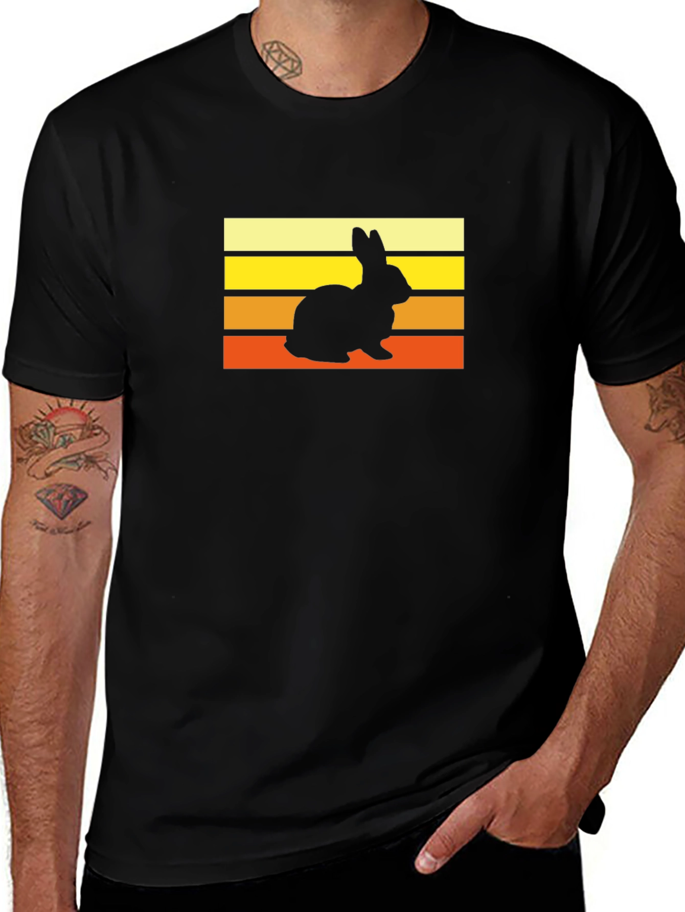 Retro Rabbit Sunset T-Shirt - Black Cotton Tee