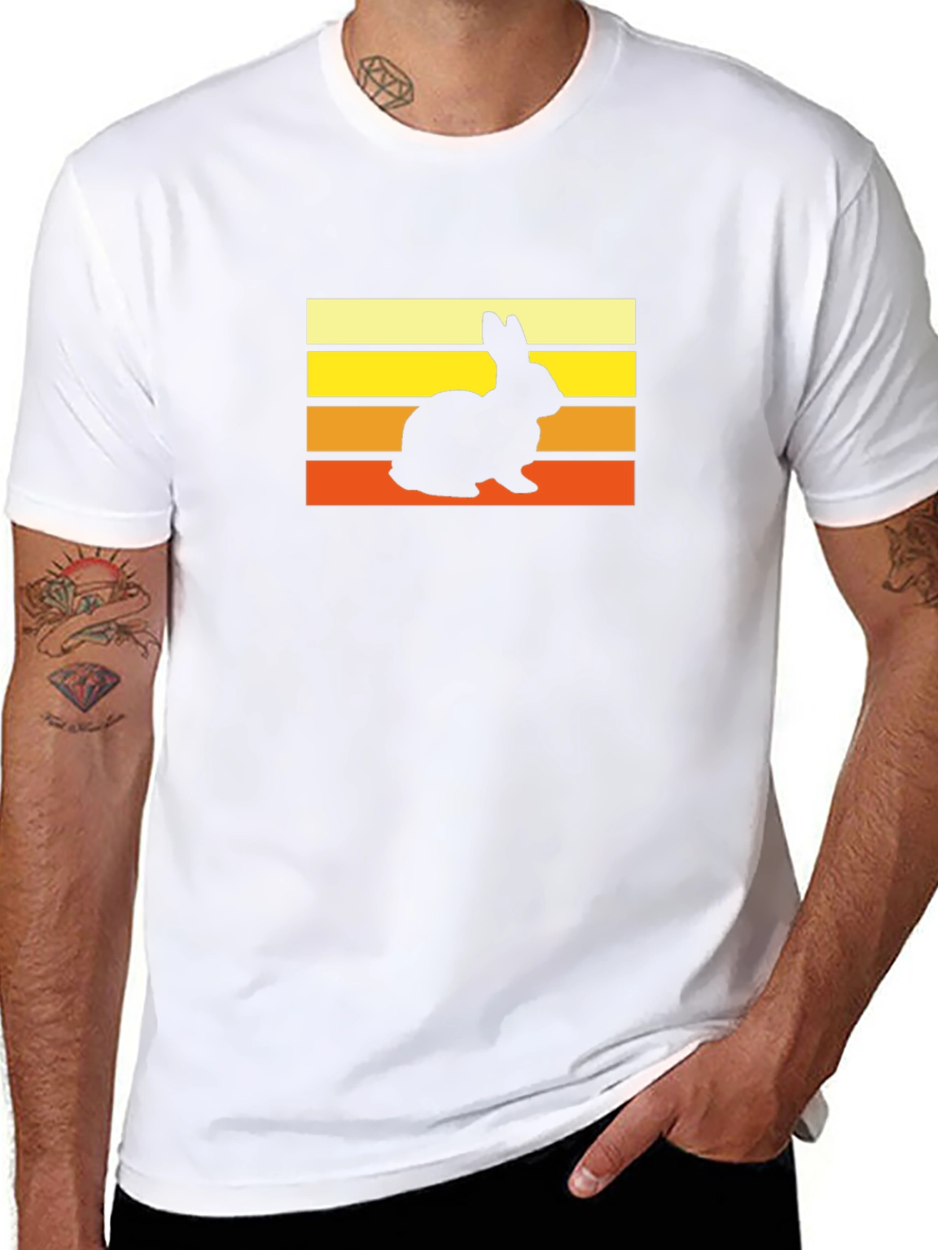 Retro Rabbit Sunset T-Shirt - Black Cotton Tee