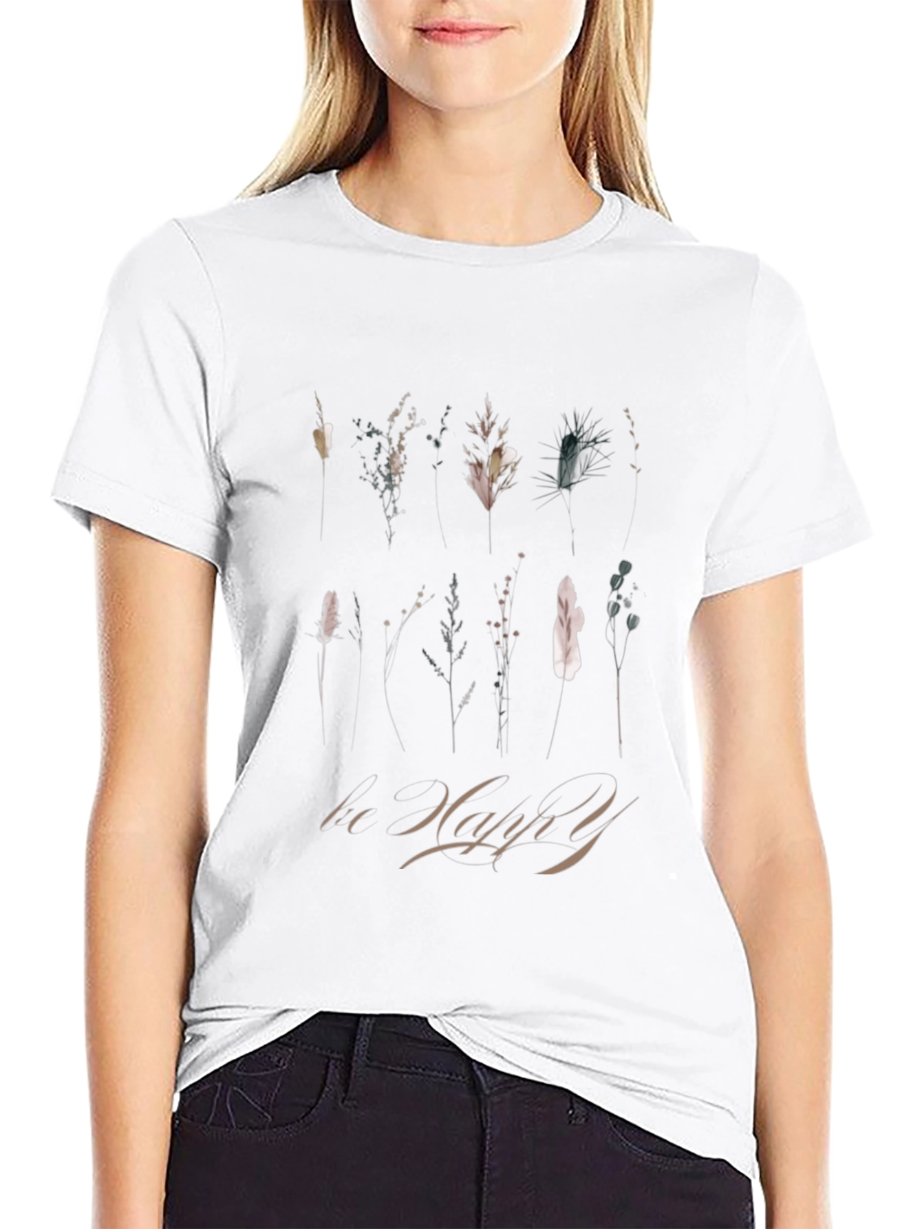 Botanical T-Shirt: Be Happy Graphic Tee