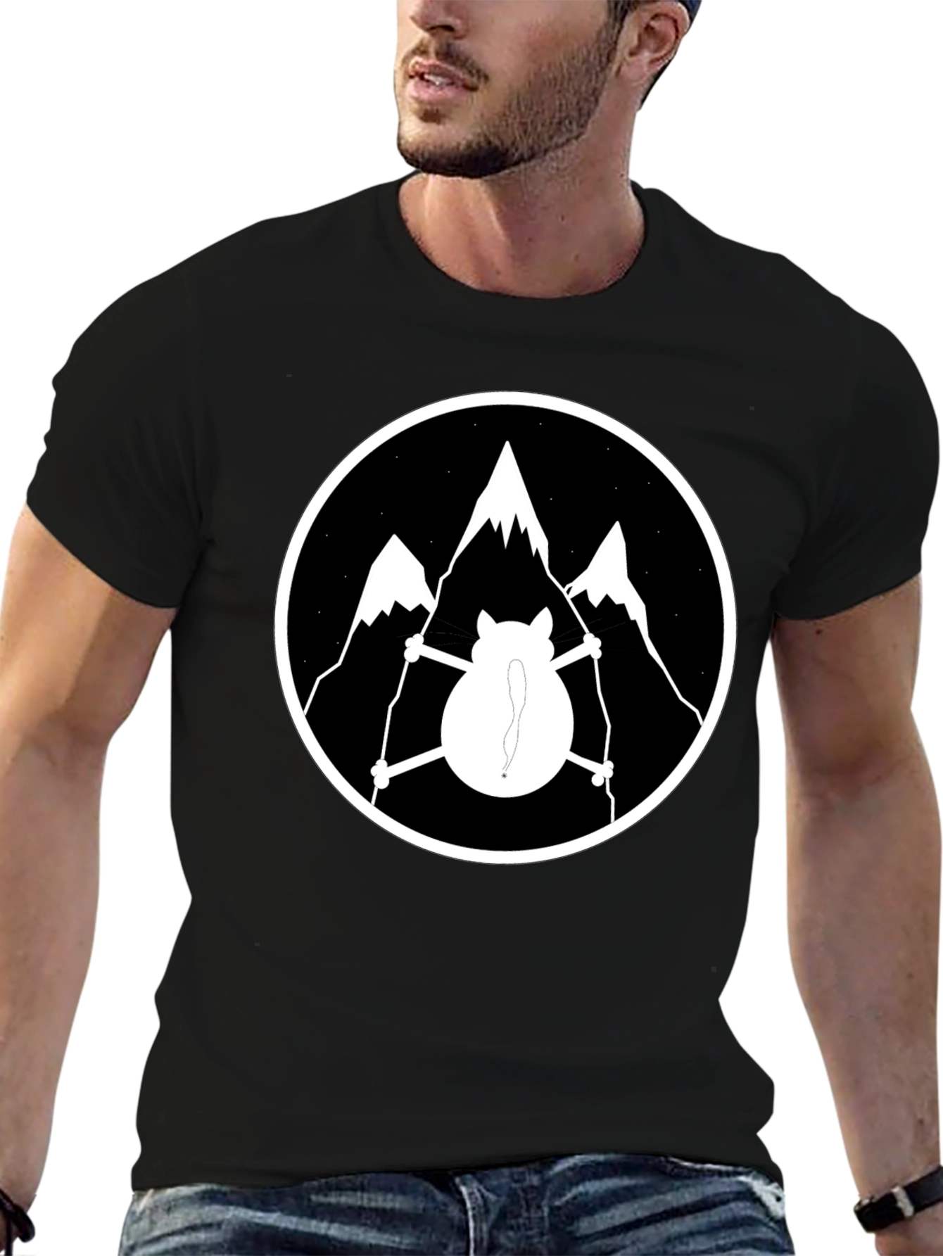 Cat Skiing Mountain Graphic T-Shirt