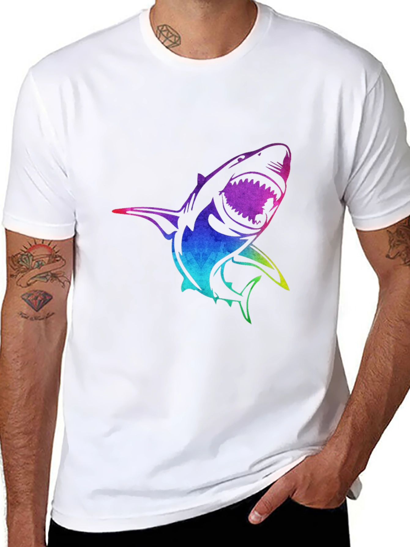 Rainbow Shark Graphic Black T-Shirt