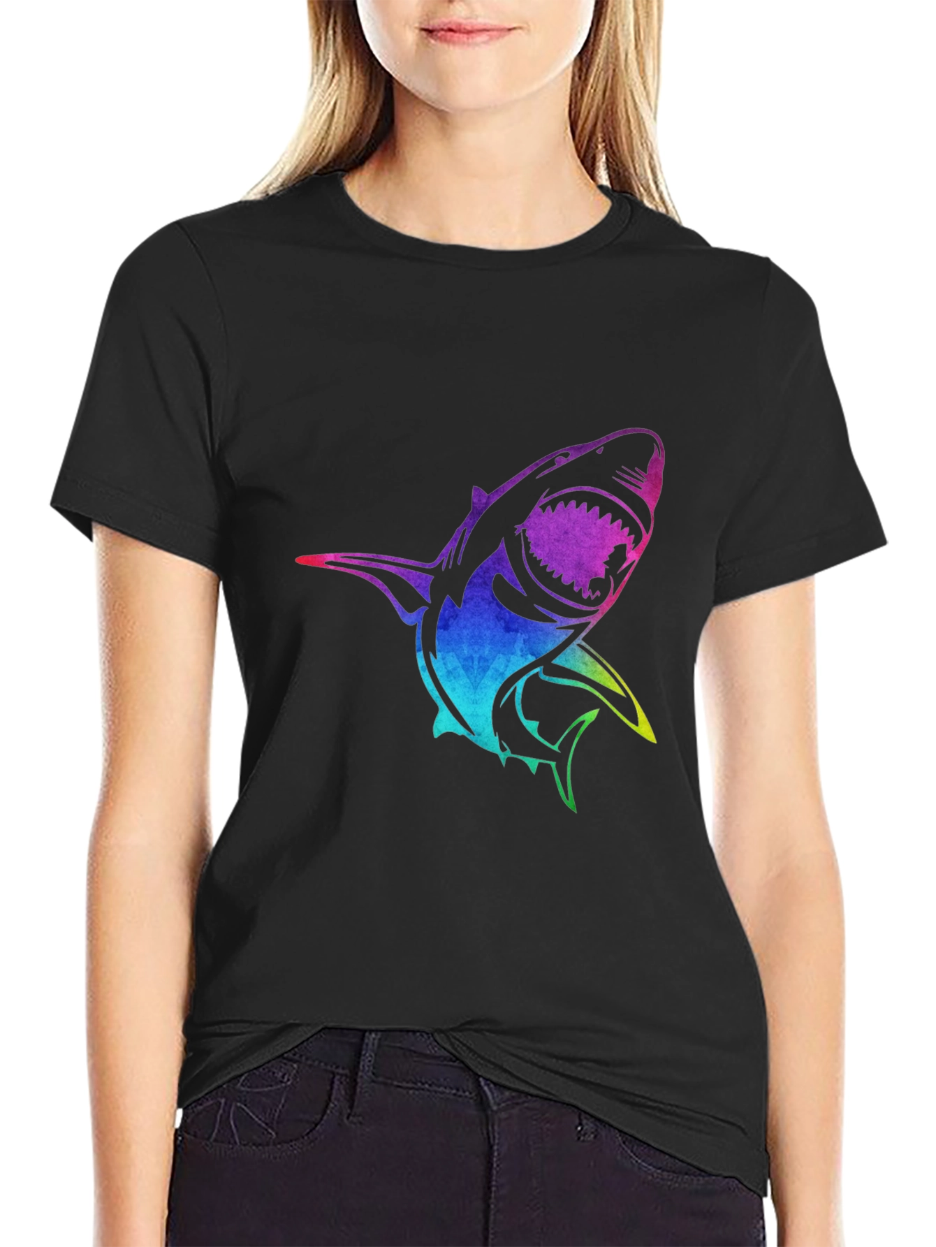 Rainbow Shark Graphic Black T-Shirt