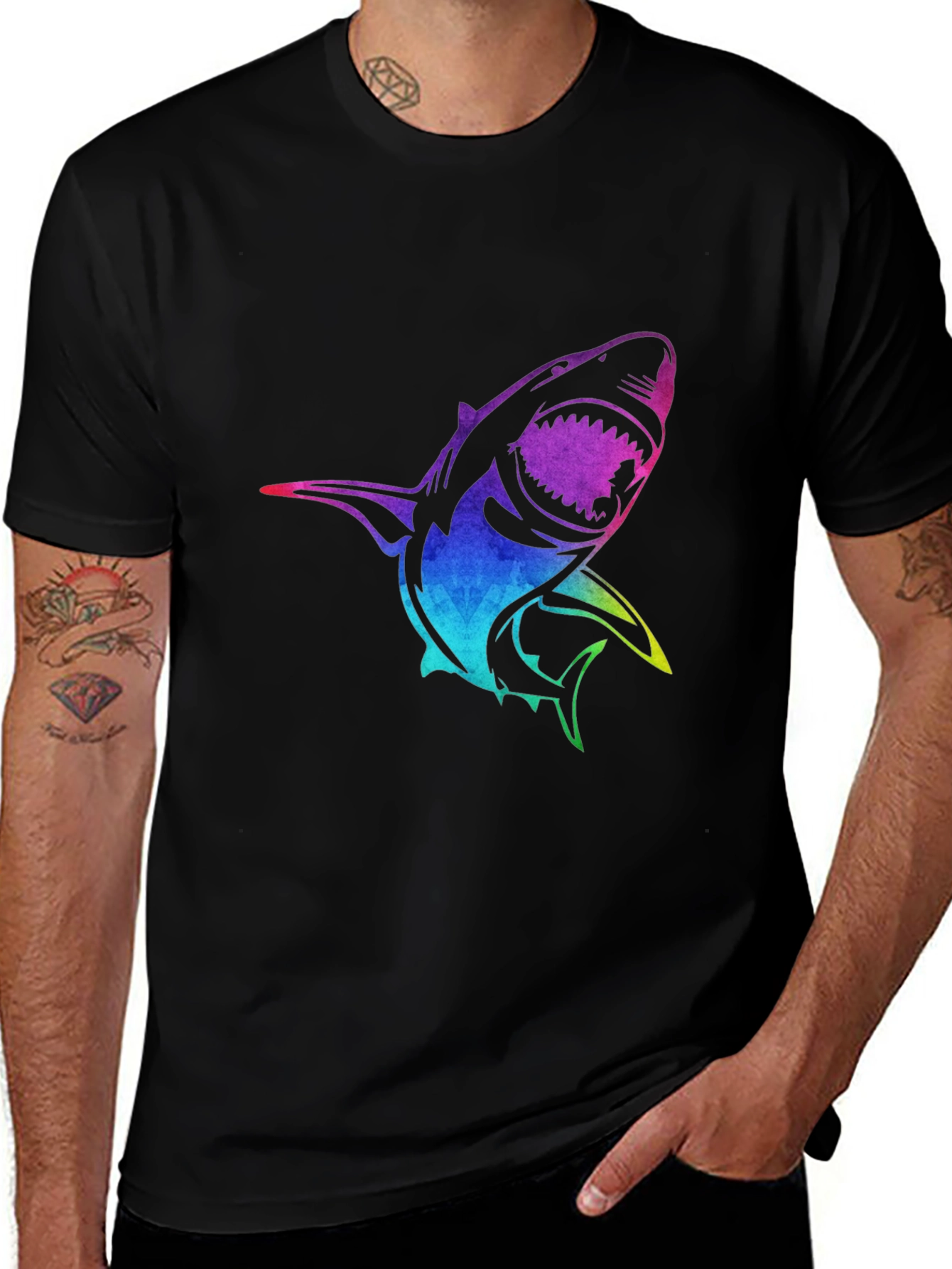 Rainbow Shark Graphic Black T-Shirt