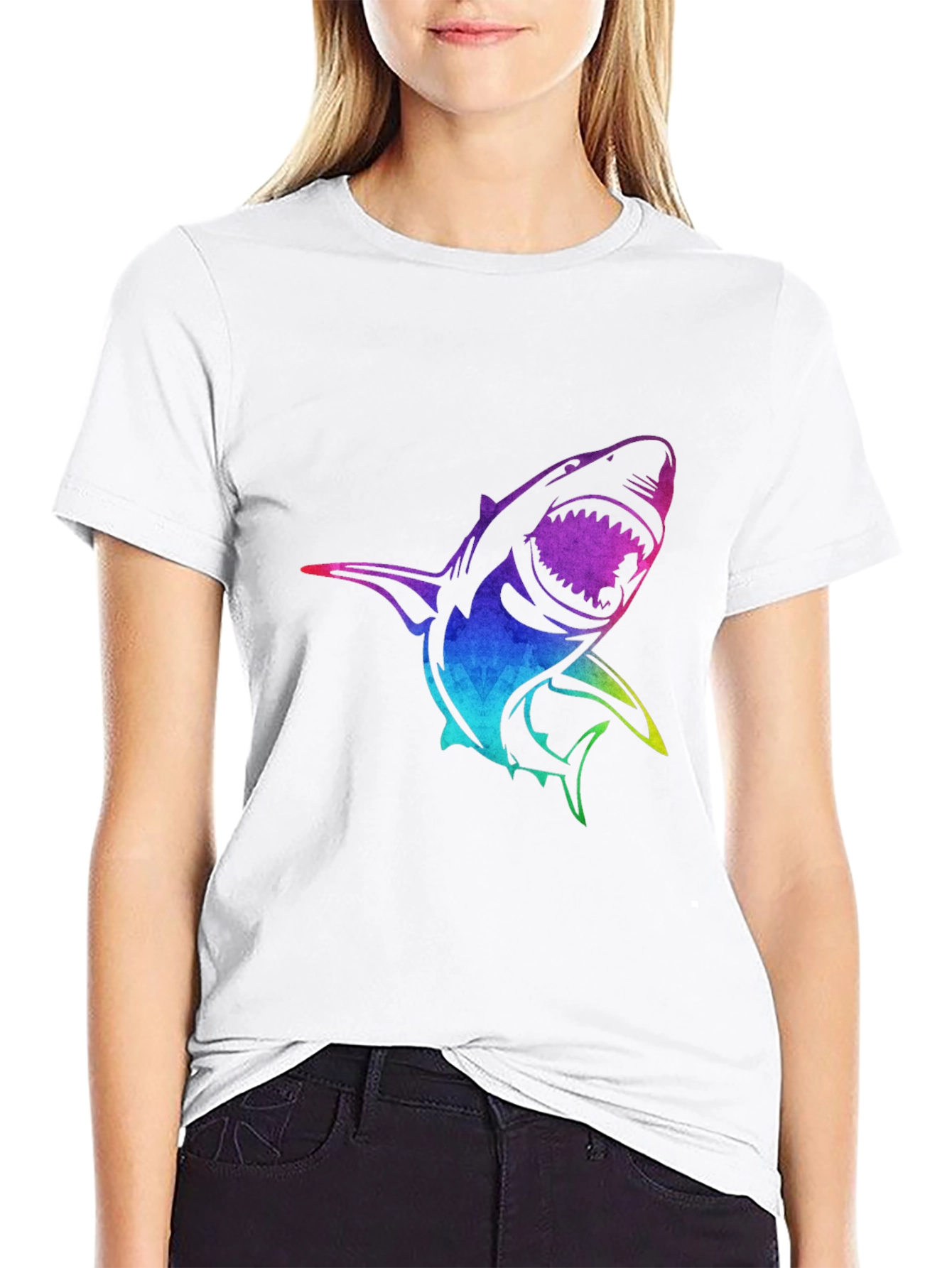 Rainbow Shark Graphic Black T-Shirt