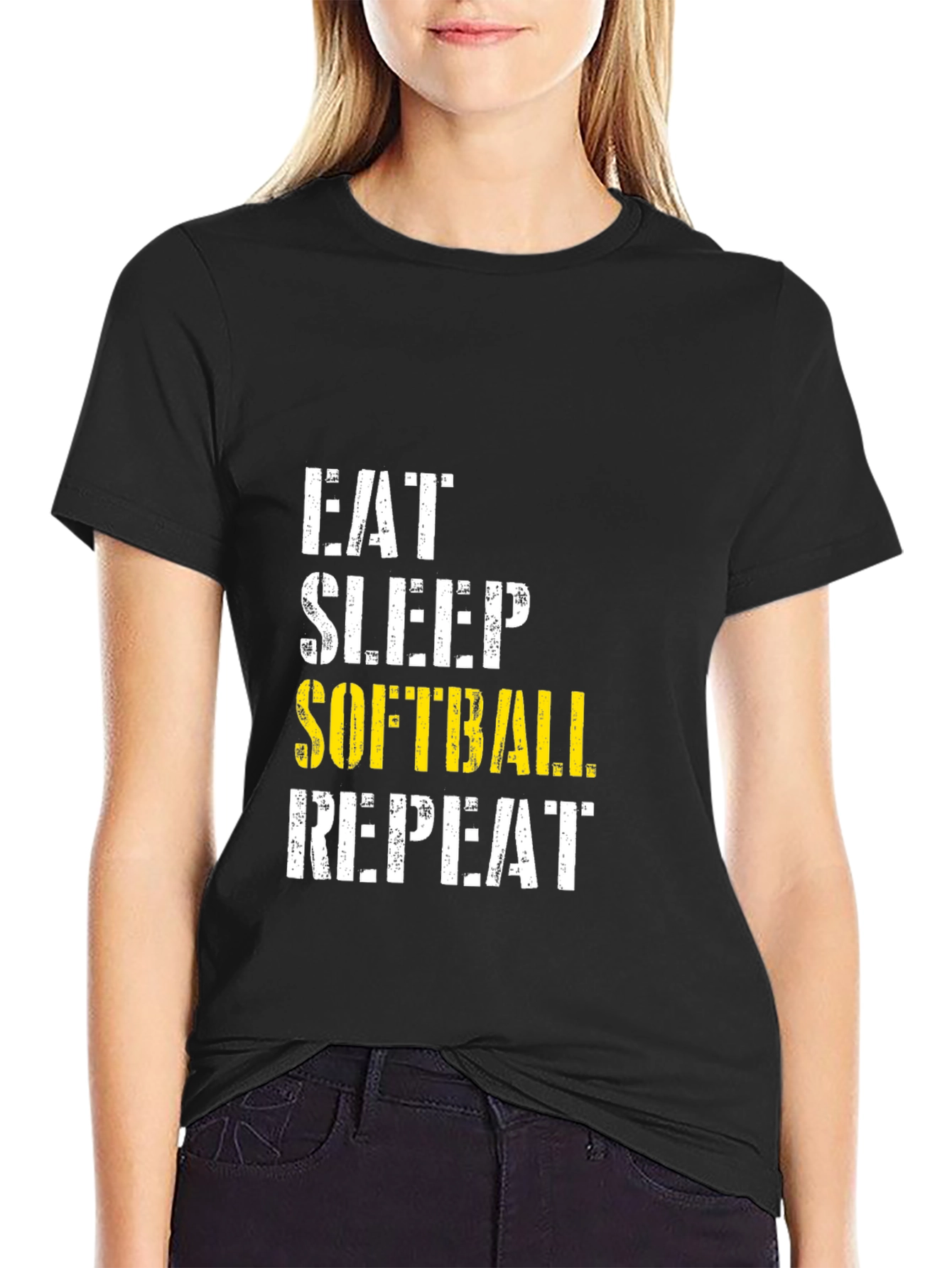 Eat Sleep Softball Repeat Graphic Tee