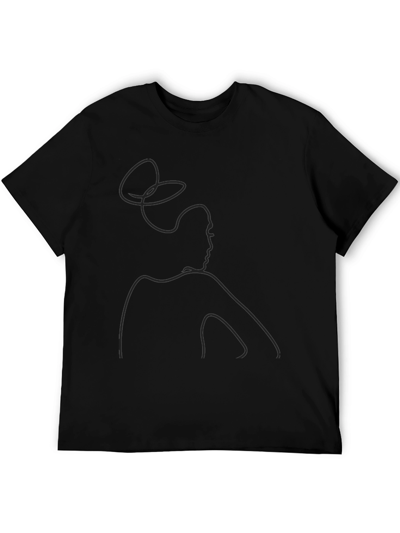 Minimalist Woman Line Art Black T-Shirt