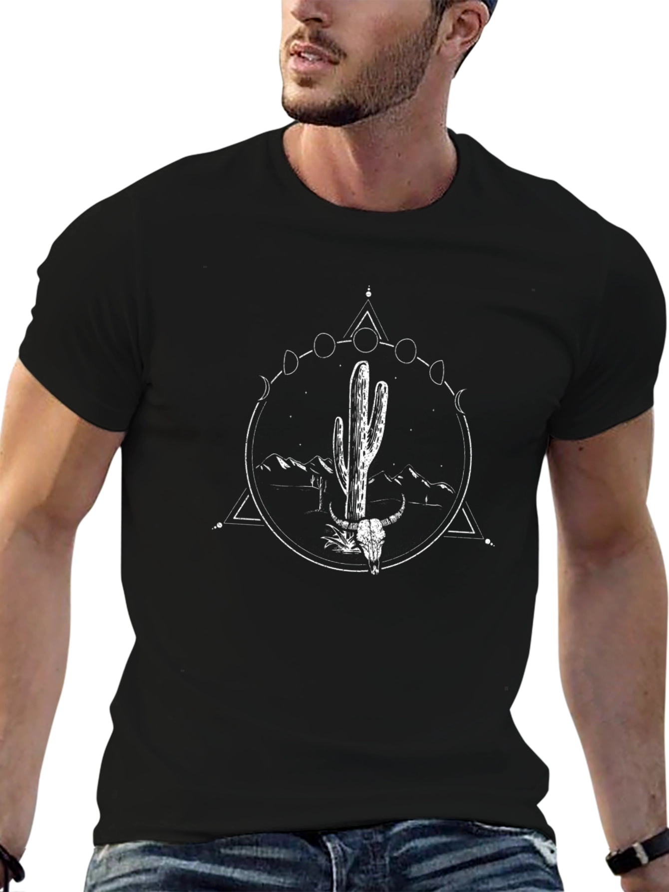 Desert Moon Cactus Graphic Tee - Black