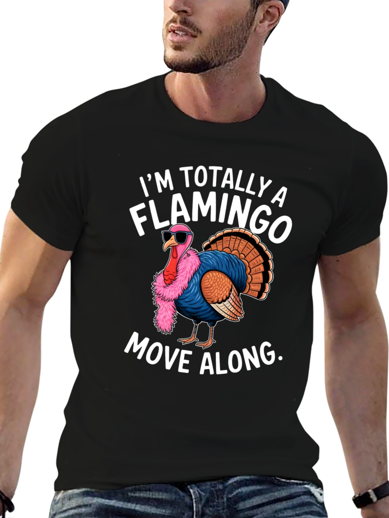 Funny Turkey Flamingo Graphic T-Shirt