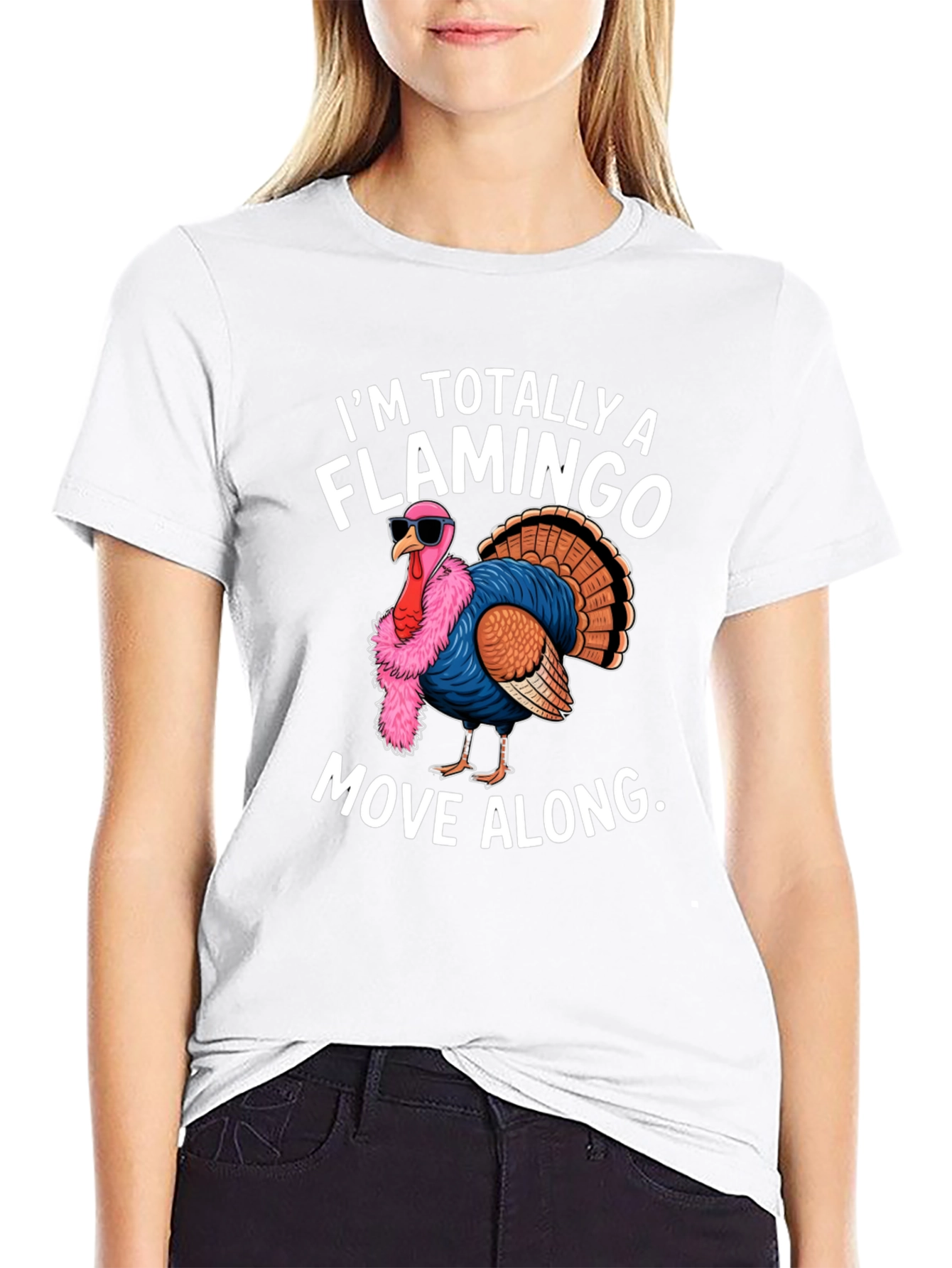 Funny Turkey Flamingo Graphic T-Shirt