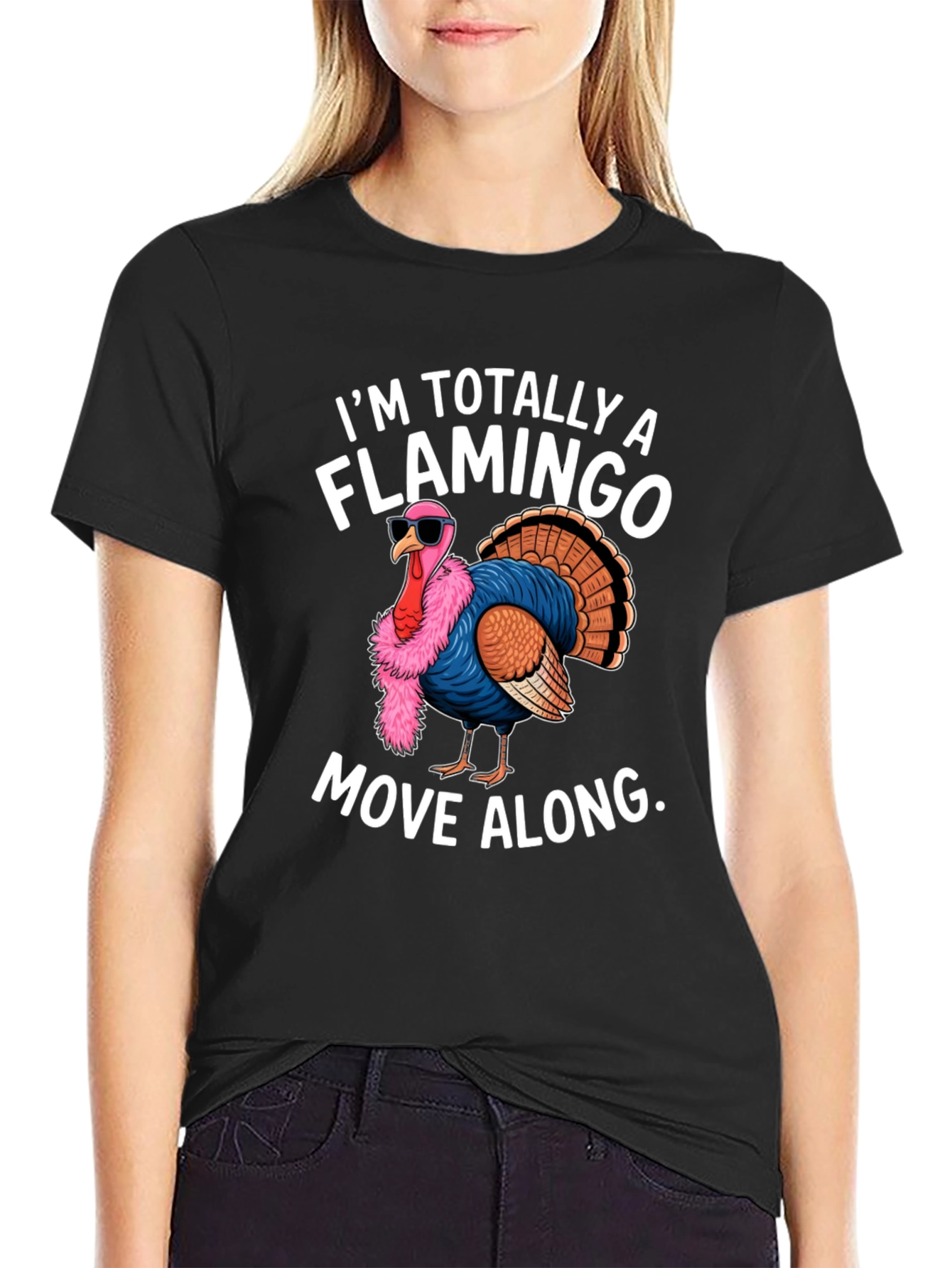 Funny Turkey Flamingo Graphic T-Shirt