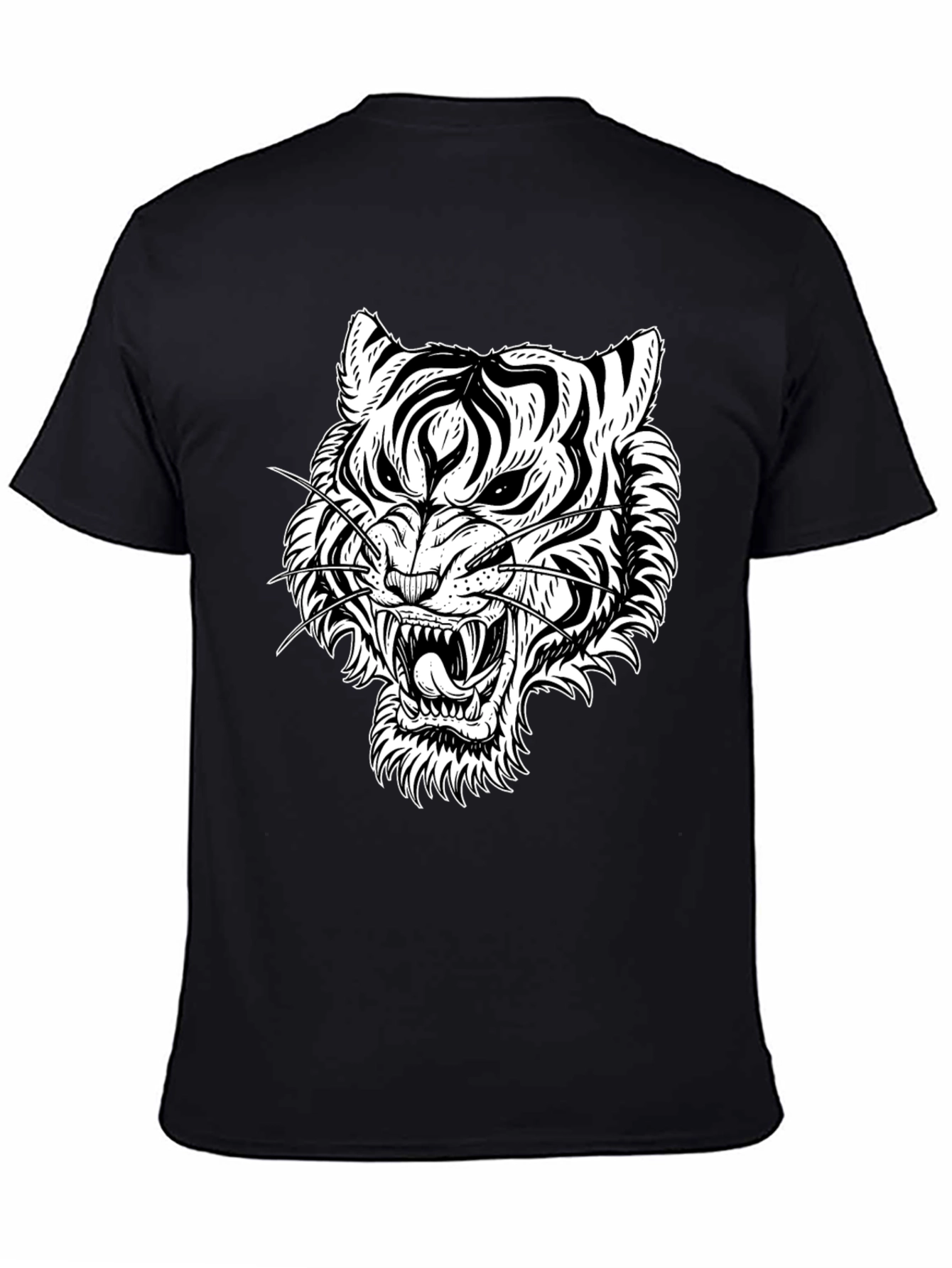 Bold Tiger Graphic Tee - Black Cotton T-Shirt