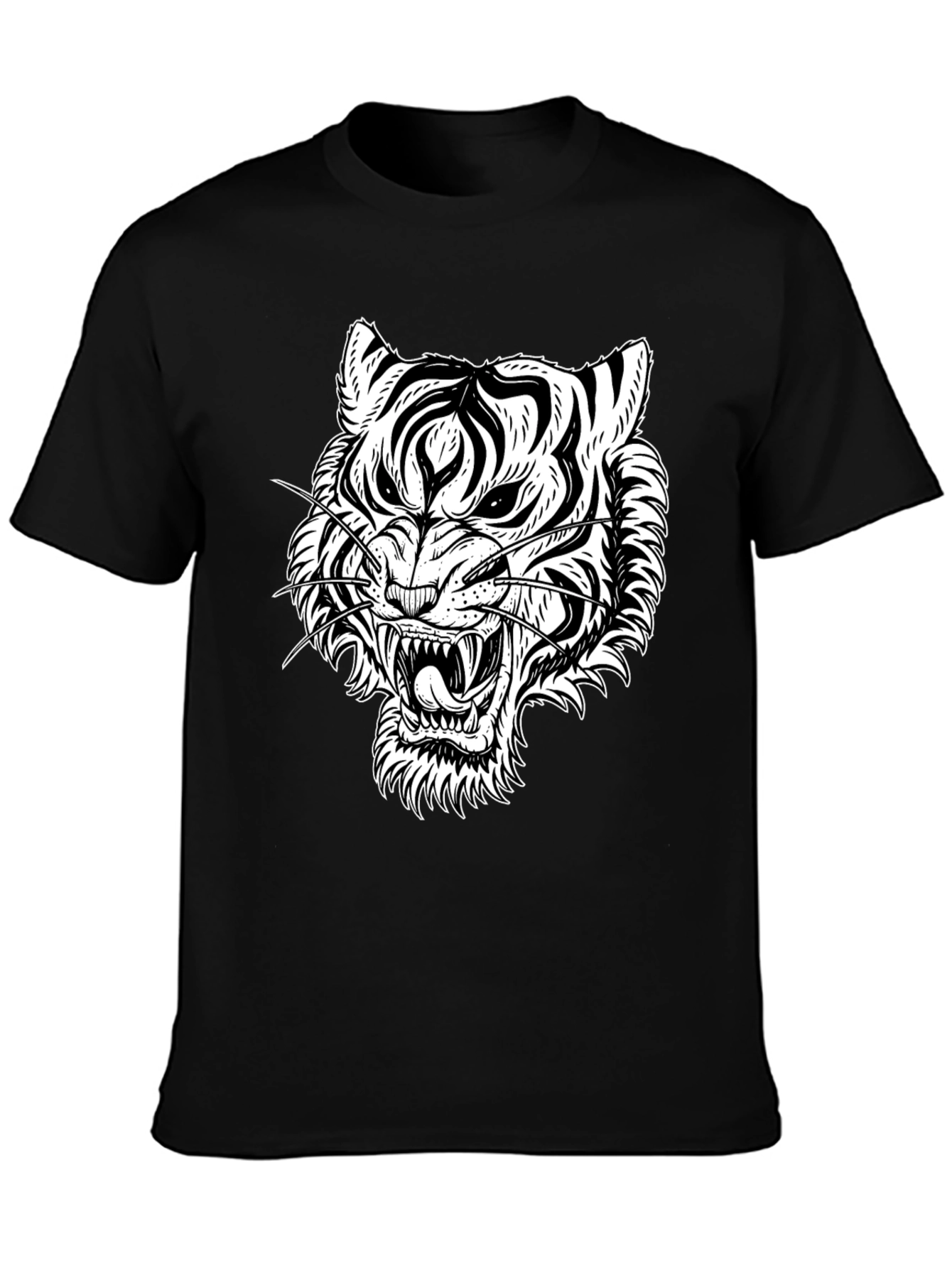 Bold Tiger Graphic Tee - Black Cotton T-Shirt