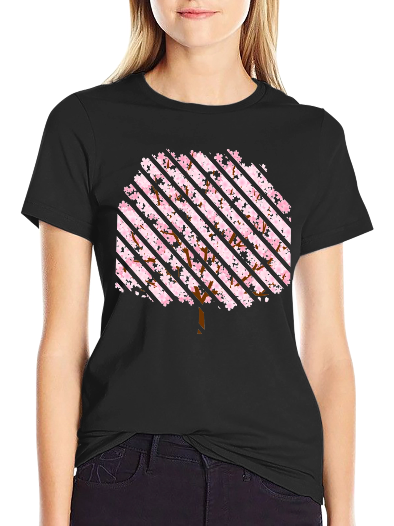 Sakura Tree Striped Graphic Tee