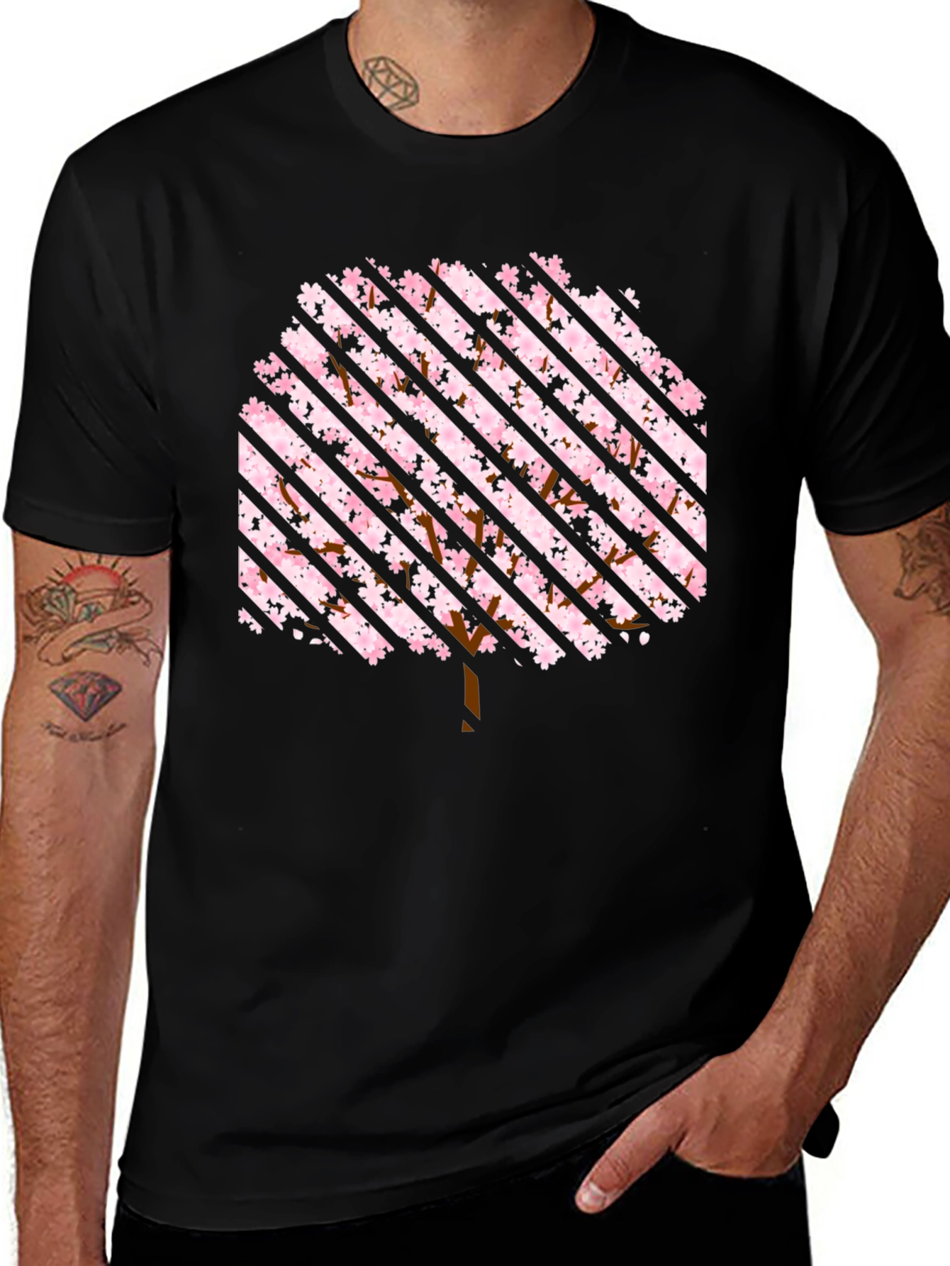 Sakura Tree Striped Graphic Tee