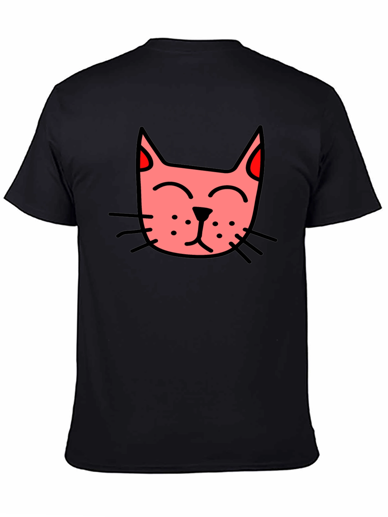 Mens Black T-Shirt with Pink Cat Graphic