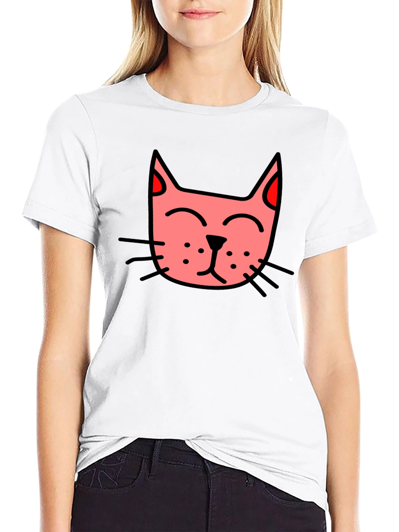 Mens Black T-Shirt with Pink Cat Graphic