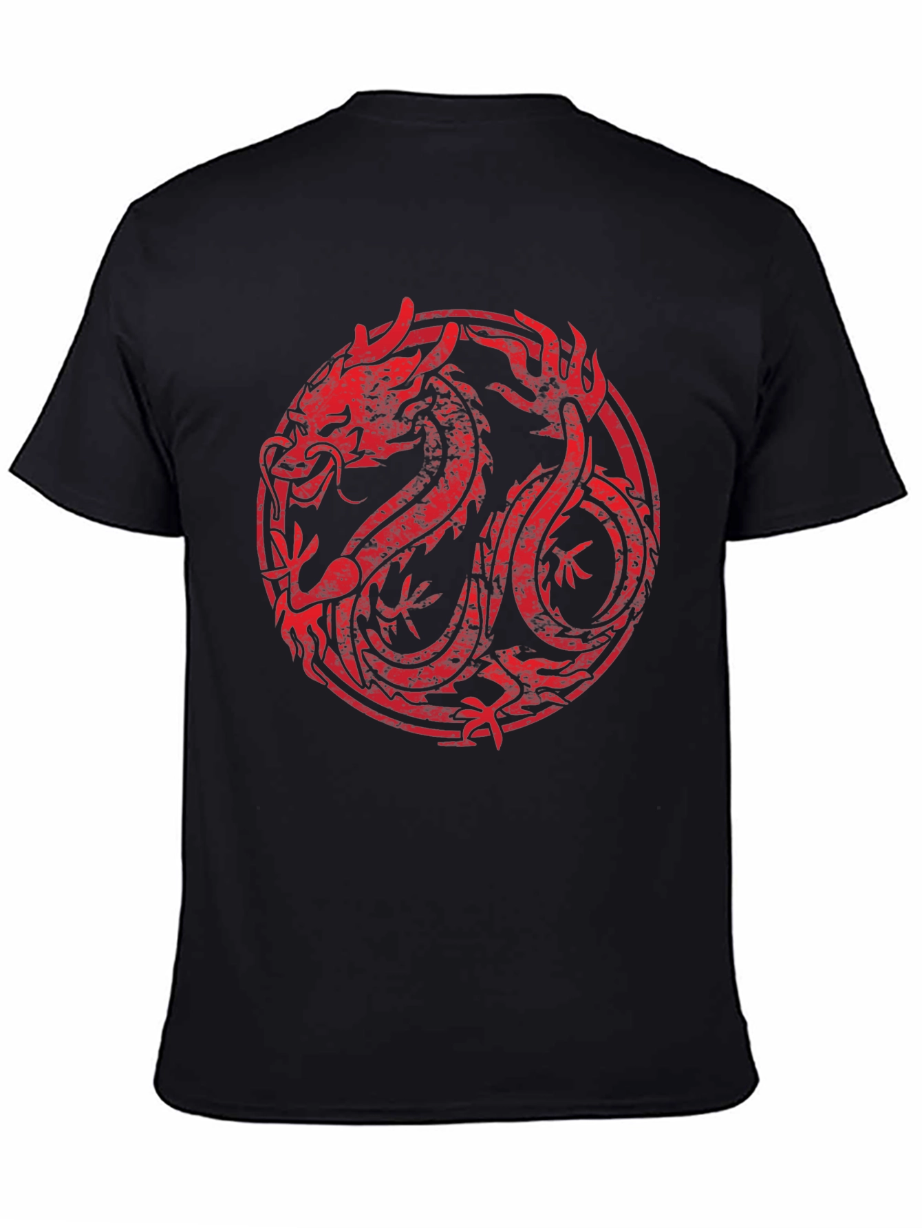 Red Dragon Circle Graphic Black T-Shirt