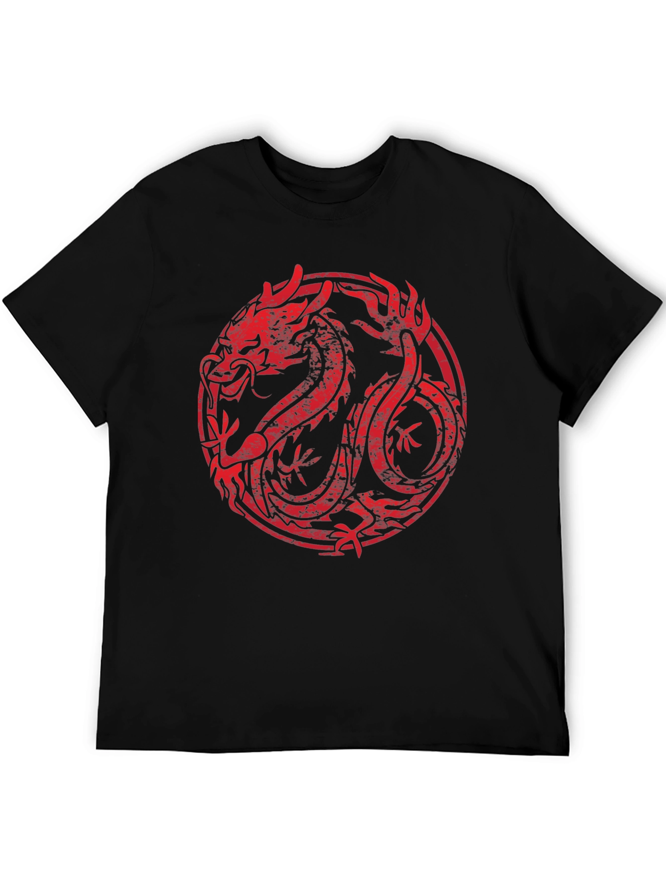 Red Dragon Circle Graphic Black T-Shirt