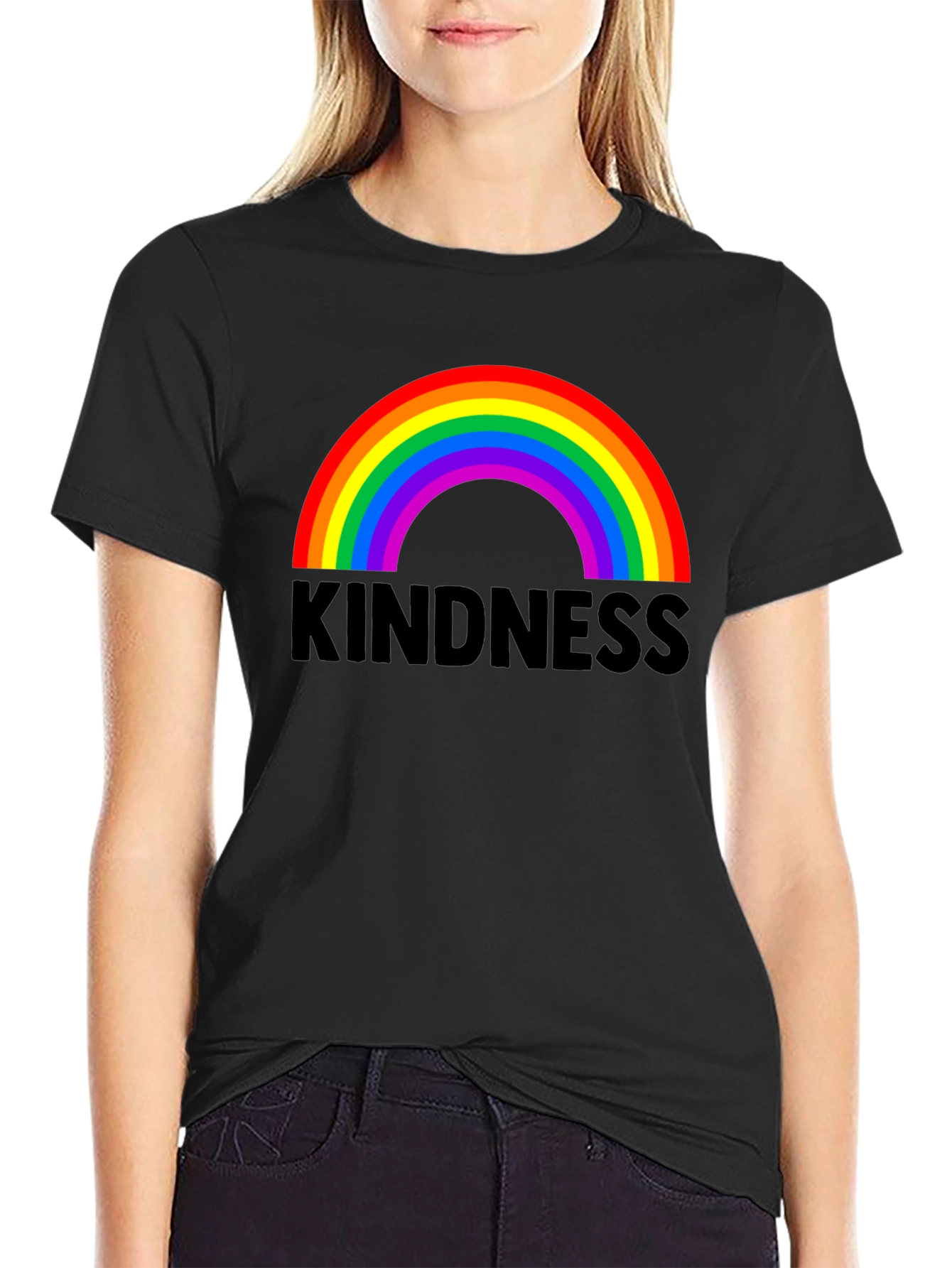 Kindness Rainbow Graphic Tee - Black