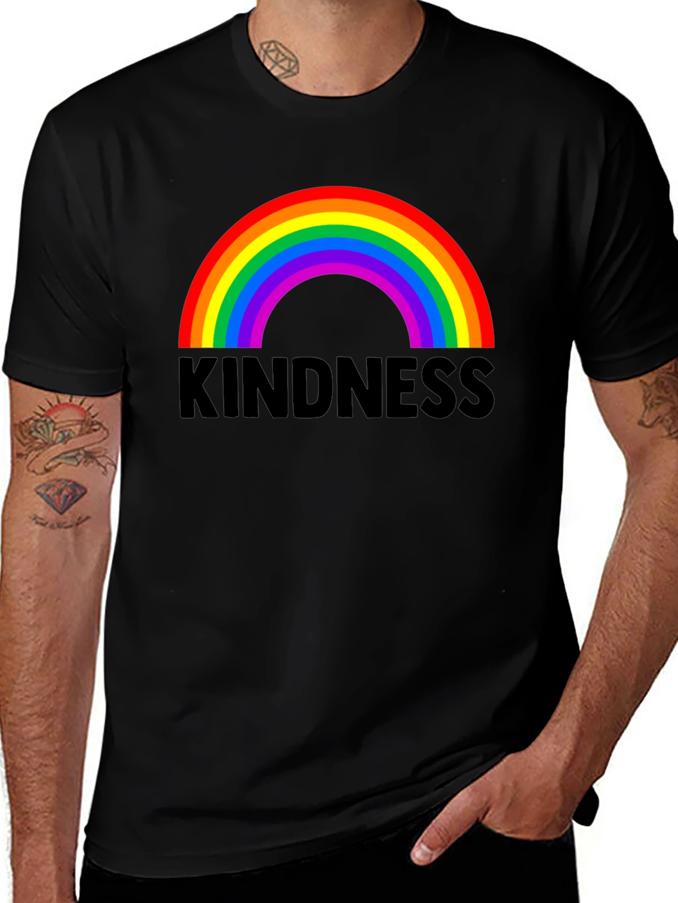 Kindness Rainbow Graphic Tee - Black