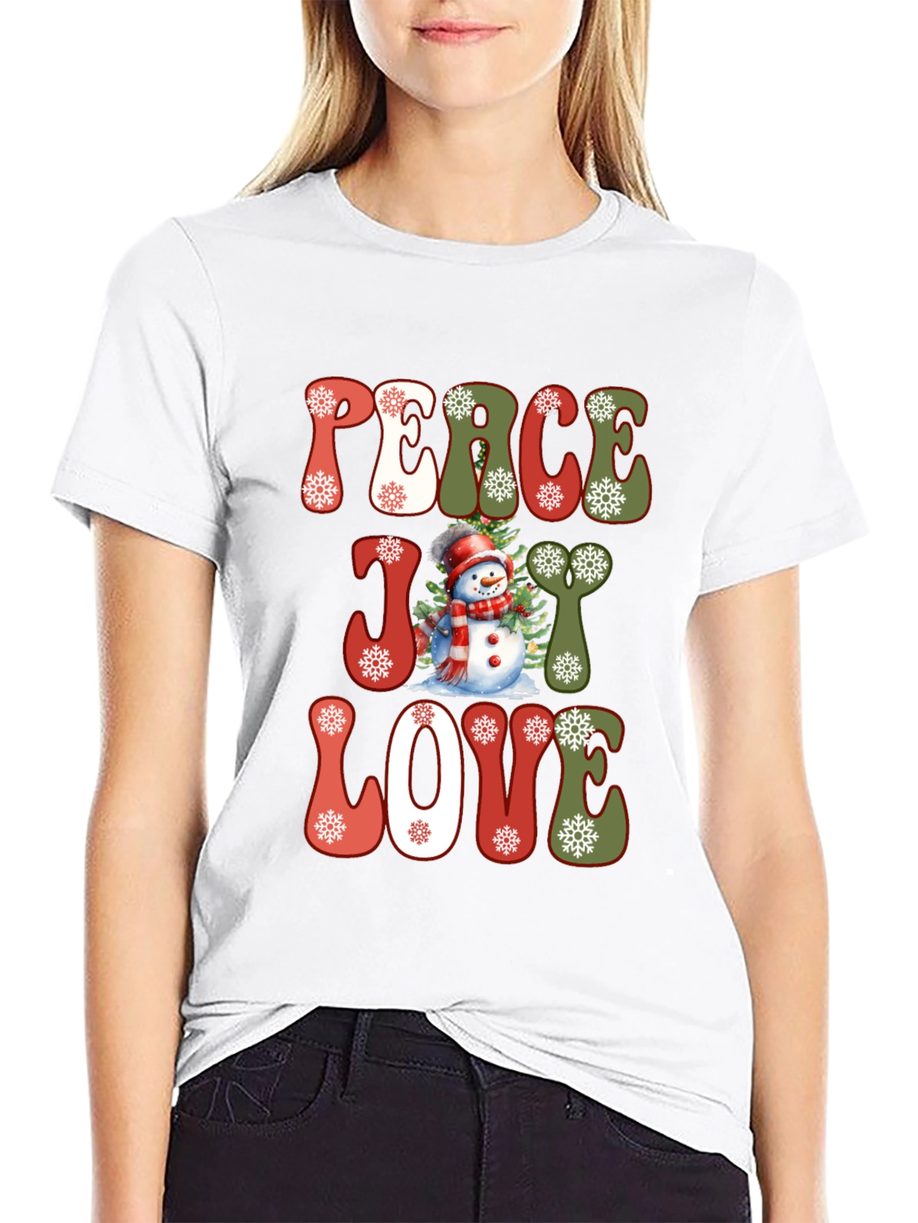 Peace Joy Love Snowman Christmas T-Shirt