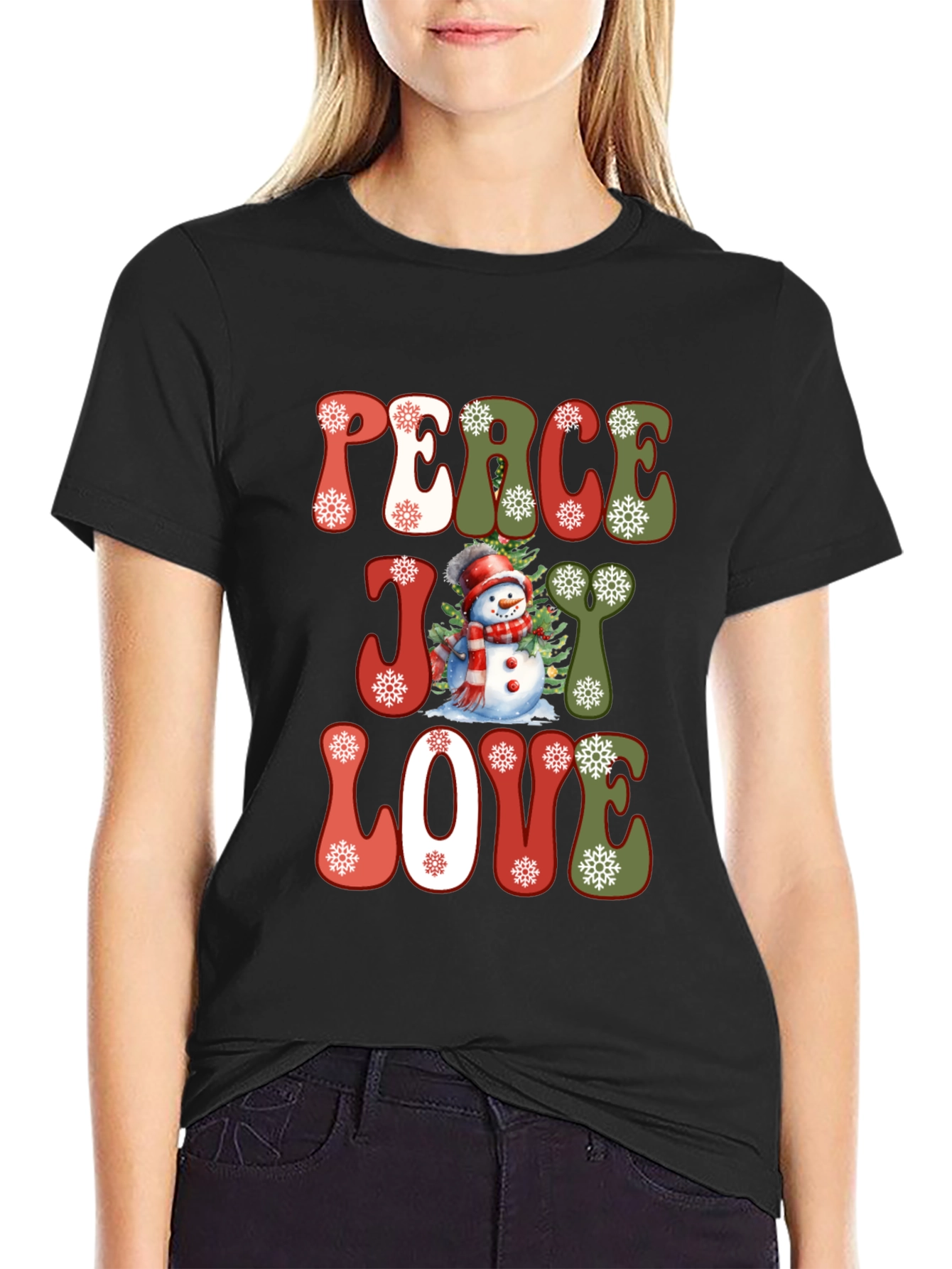 Peace Joy Love Snowman Christmas T-Shirt
