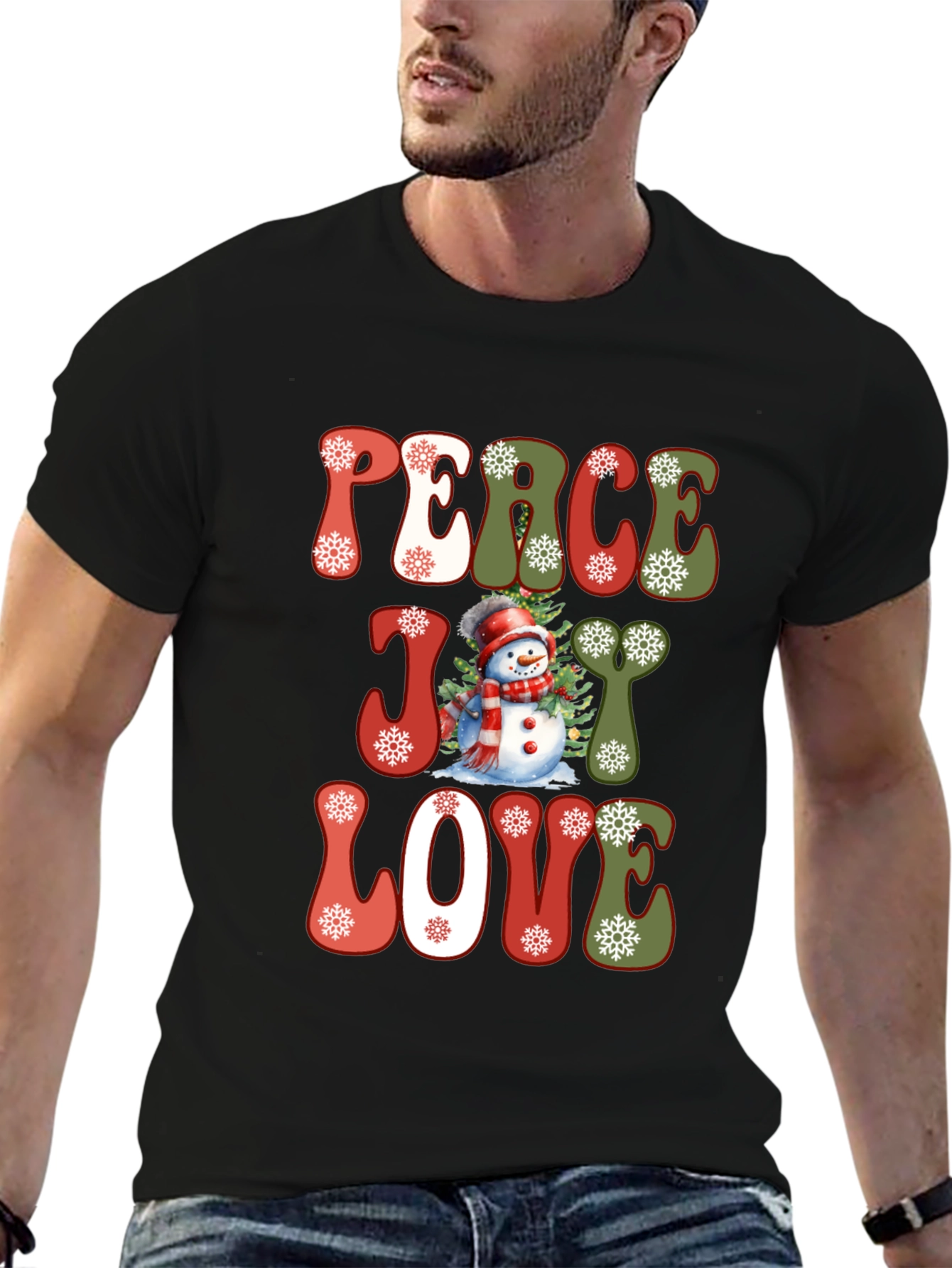 Peace Joy Love Snowman Christmas T-Shirt