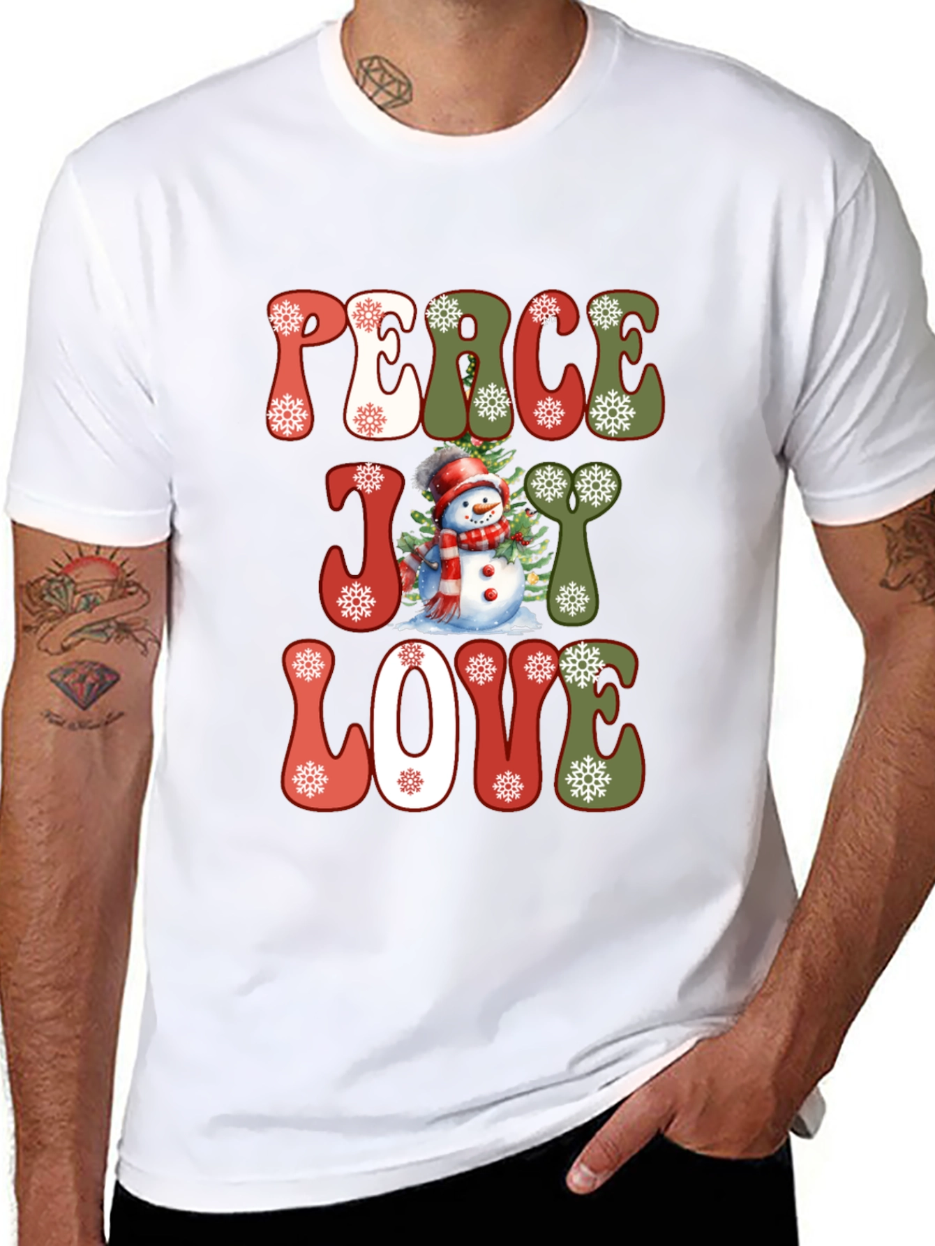 Peace Joy Love Snowman Christmas T-Shirt