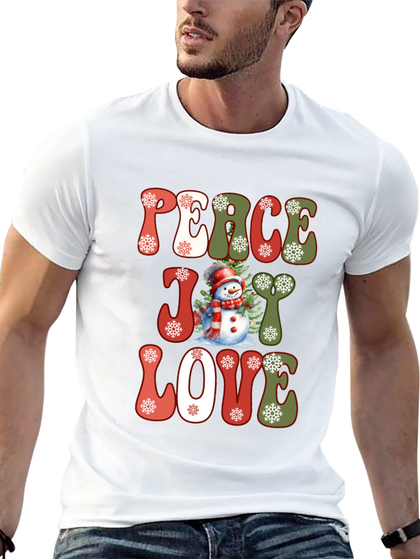 Peace Joy Love Snowman Christmas T-Shirt