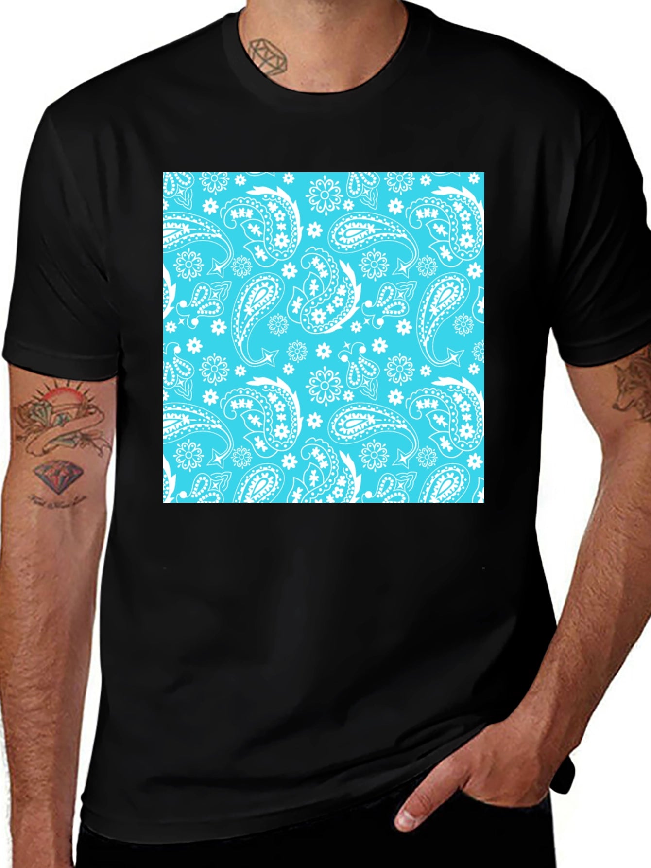 Cool Paisley Print Black T-Shirt