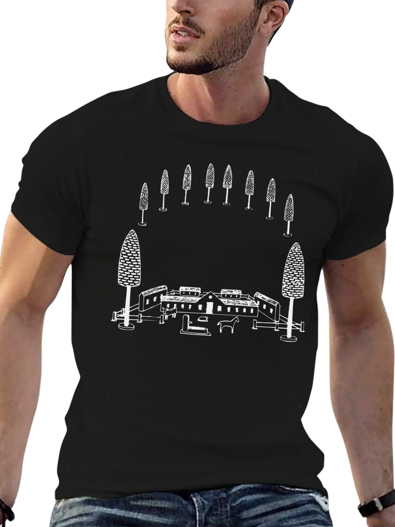Black Tee with Unique Farmhouse Graphic