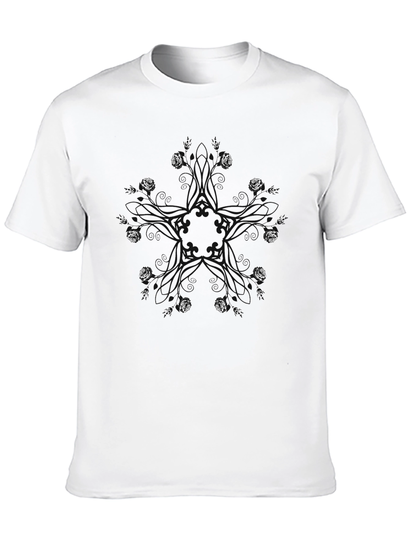 Abstract Floral Pattern Mens Black T-Shirt