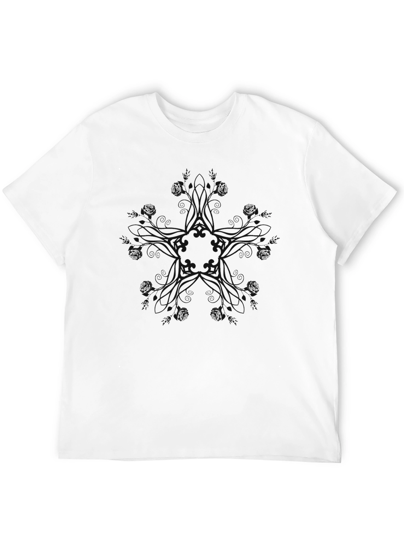 Abstract Floral Pattern Mens Black T-Shirt