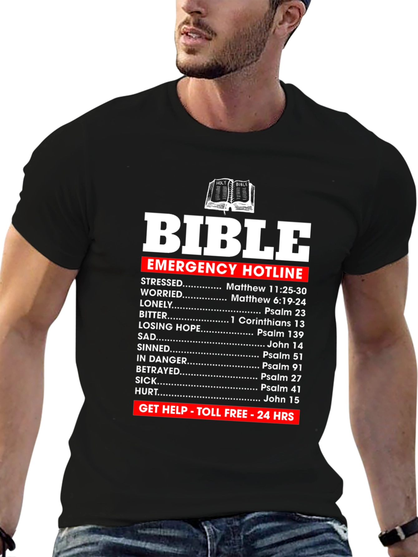 Bible Emergency Hotline T-Shirt Christian Scripture Tee