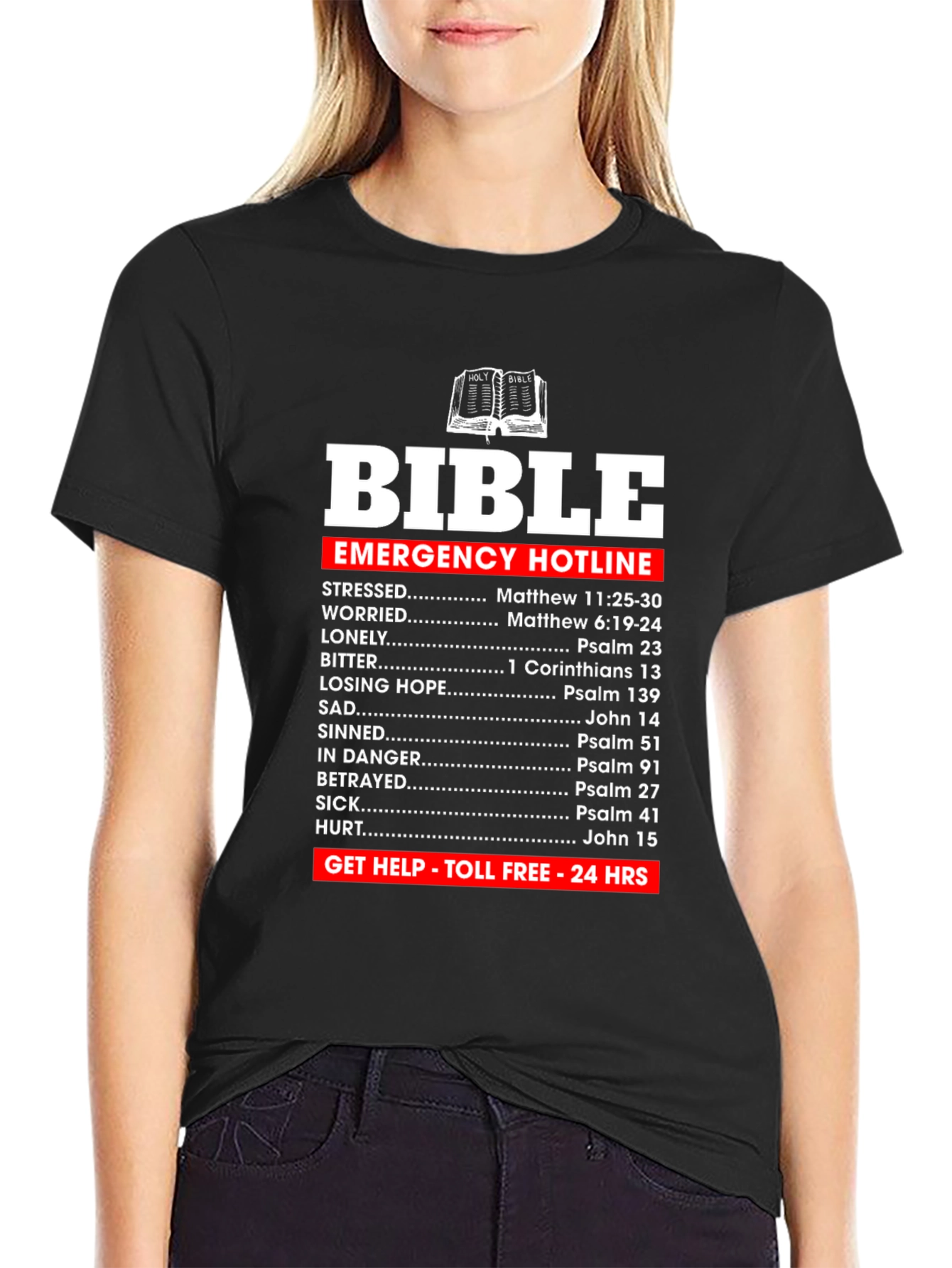 Bible Emergency Hotline T-Shirt Christian Scripture Tee