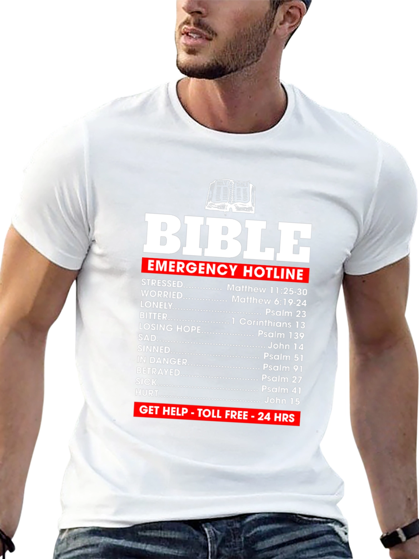 Bible Emergency Hotline T-Shirt Christian Scripture Tee
